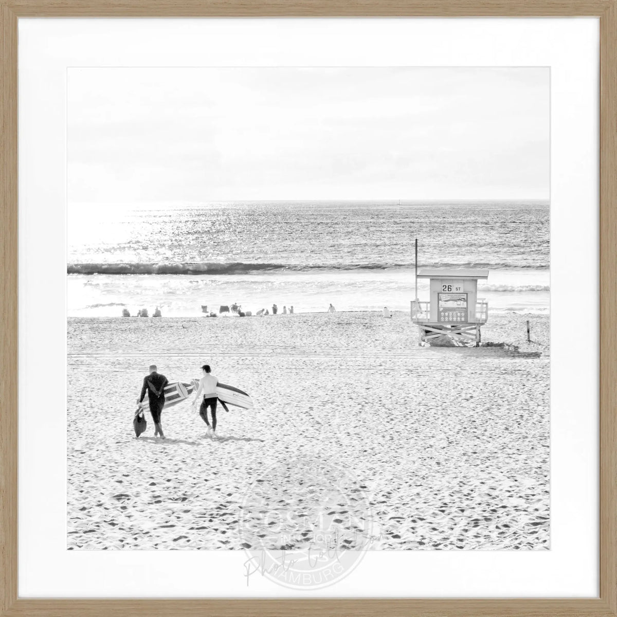 Schwarz-weiß Poster mit Rahmen, Kalifornien Manhattan Beach Motiv, quadratisch, 55x55cm, von Cosman-Photocollection