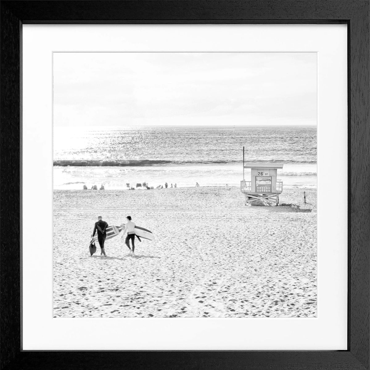 Schwarz-weiß Poster von Cosman-Photocollection mit Rahmen, Kalifornien Manhattan Beach, quadratisch, 55x55cm, Motiv in Schwarz-Weiß