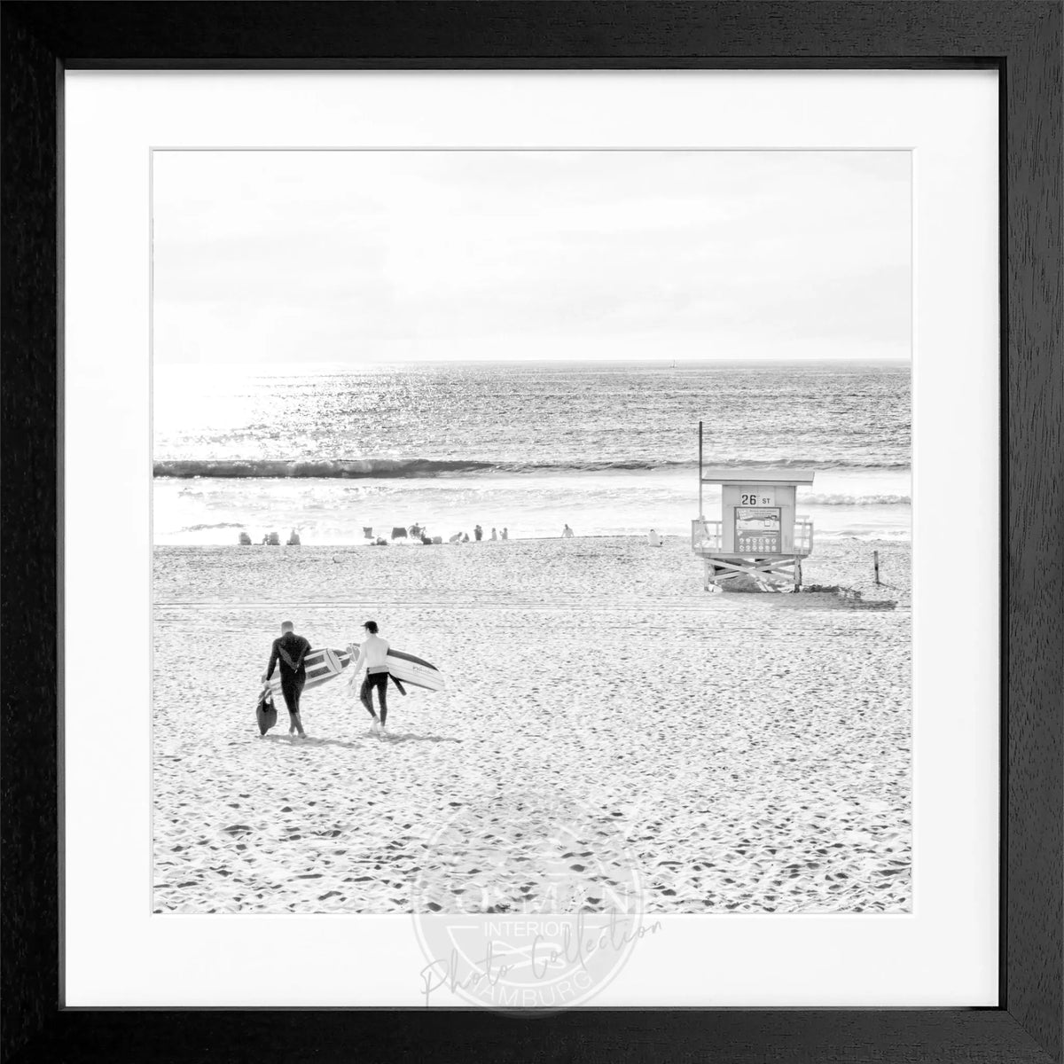 Schwarz-weiß Poster von Cosman-Photocollection mit Rahmen, Kalifornien Manhattan Beach, quadratisch, 55x55cm, Motiv in Schwarz-Weiß