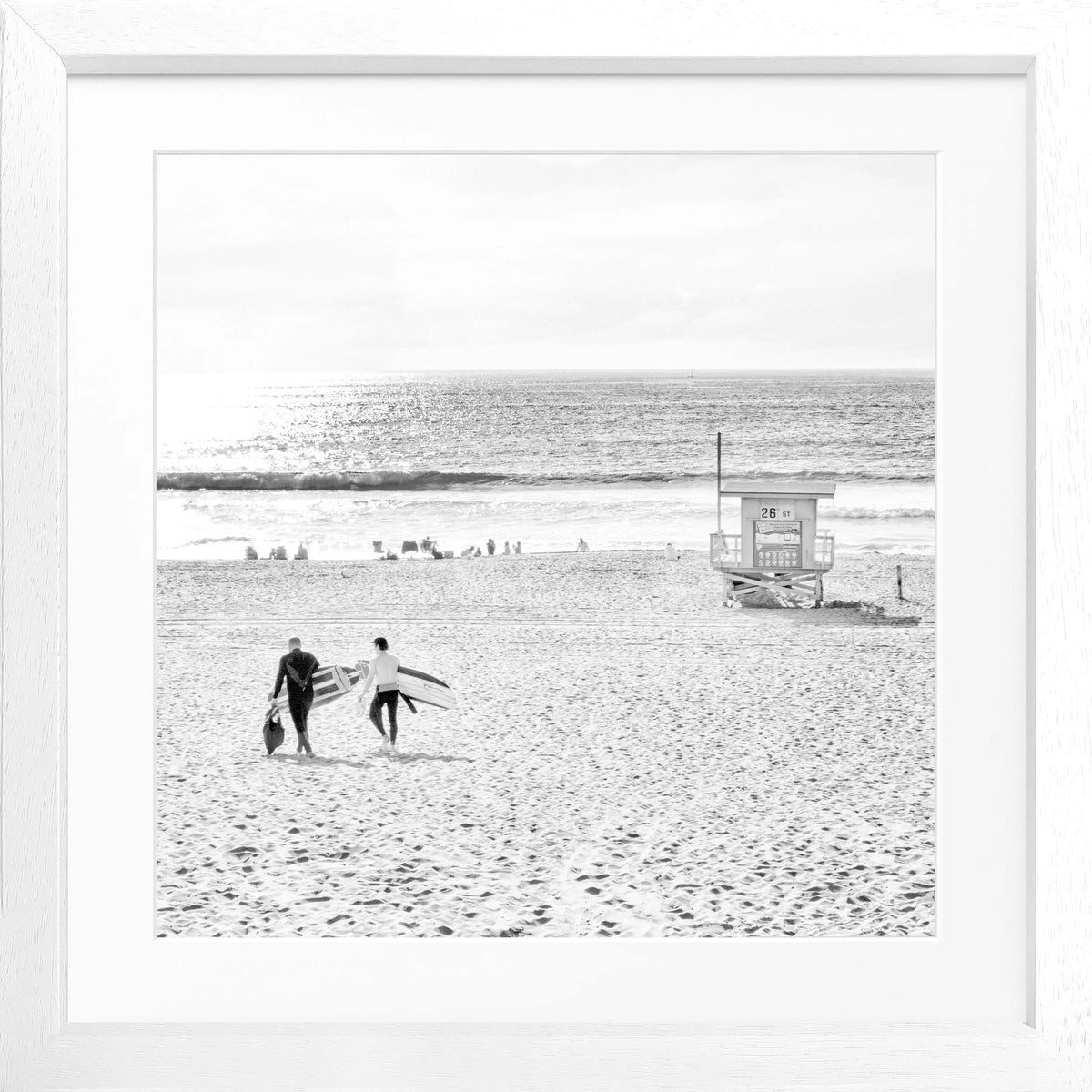 Schwarz-weiß Poster mit Rahmen, Kalifornien Manhattan Beach, von Cosman-Photocollection, quadratisch 55x55cm, Strandmotiv