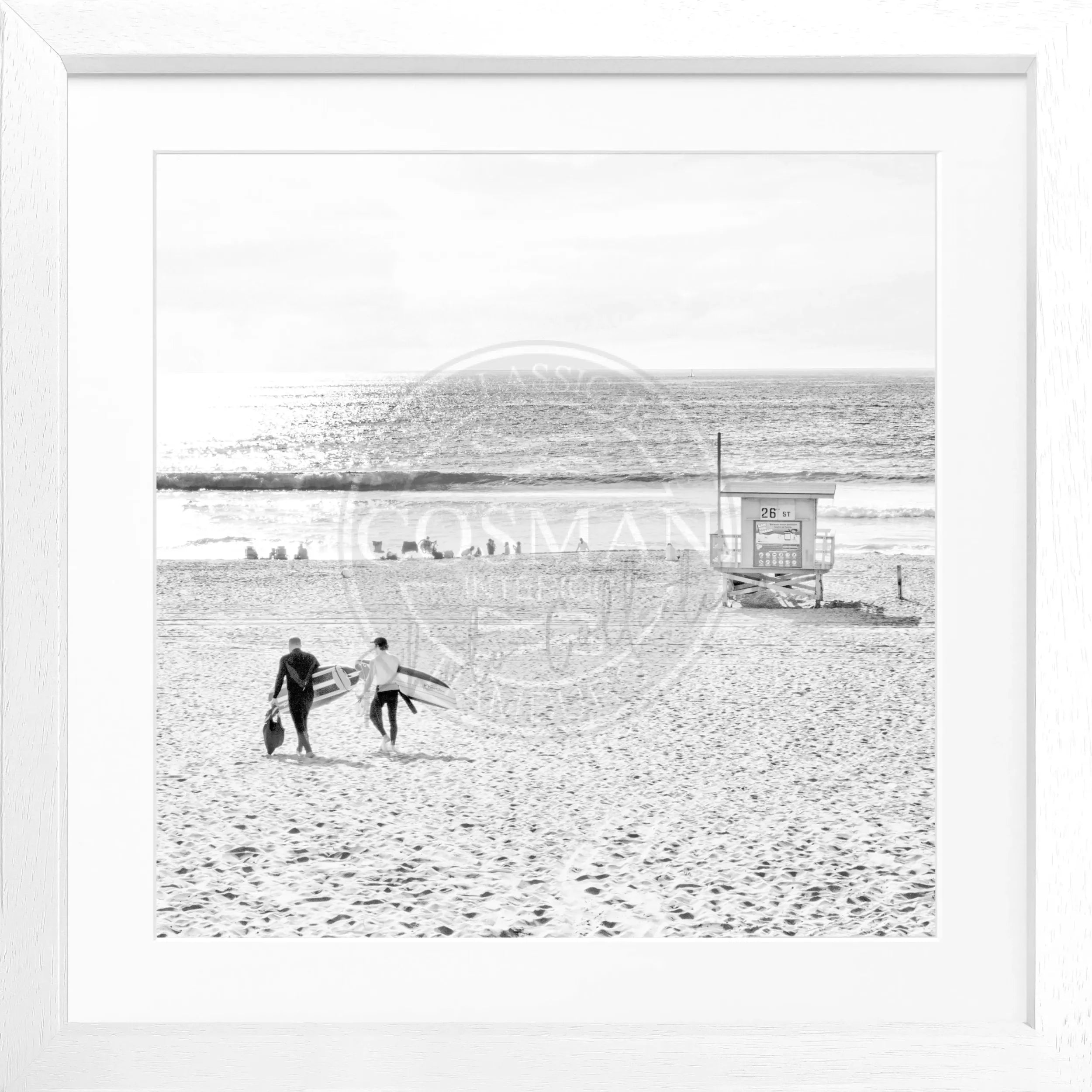 Schwarz-weiß Poster mit Rahmen, Kalifornien Manhattan Beach, von Cosman-Photocollection, quadratisch 55x55cm, Strandmotiv