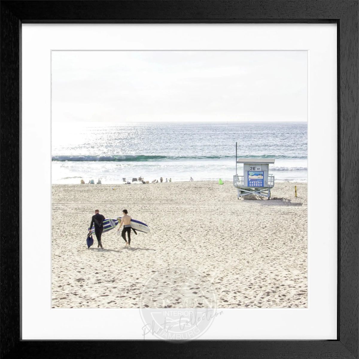 Schwarz-weiß Poster mit Rahmen von Cosman-Photocollection, Kalifornien Manhattan Beach, quadratisch 55x55cm, fotografisches Kunstwerk
