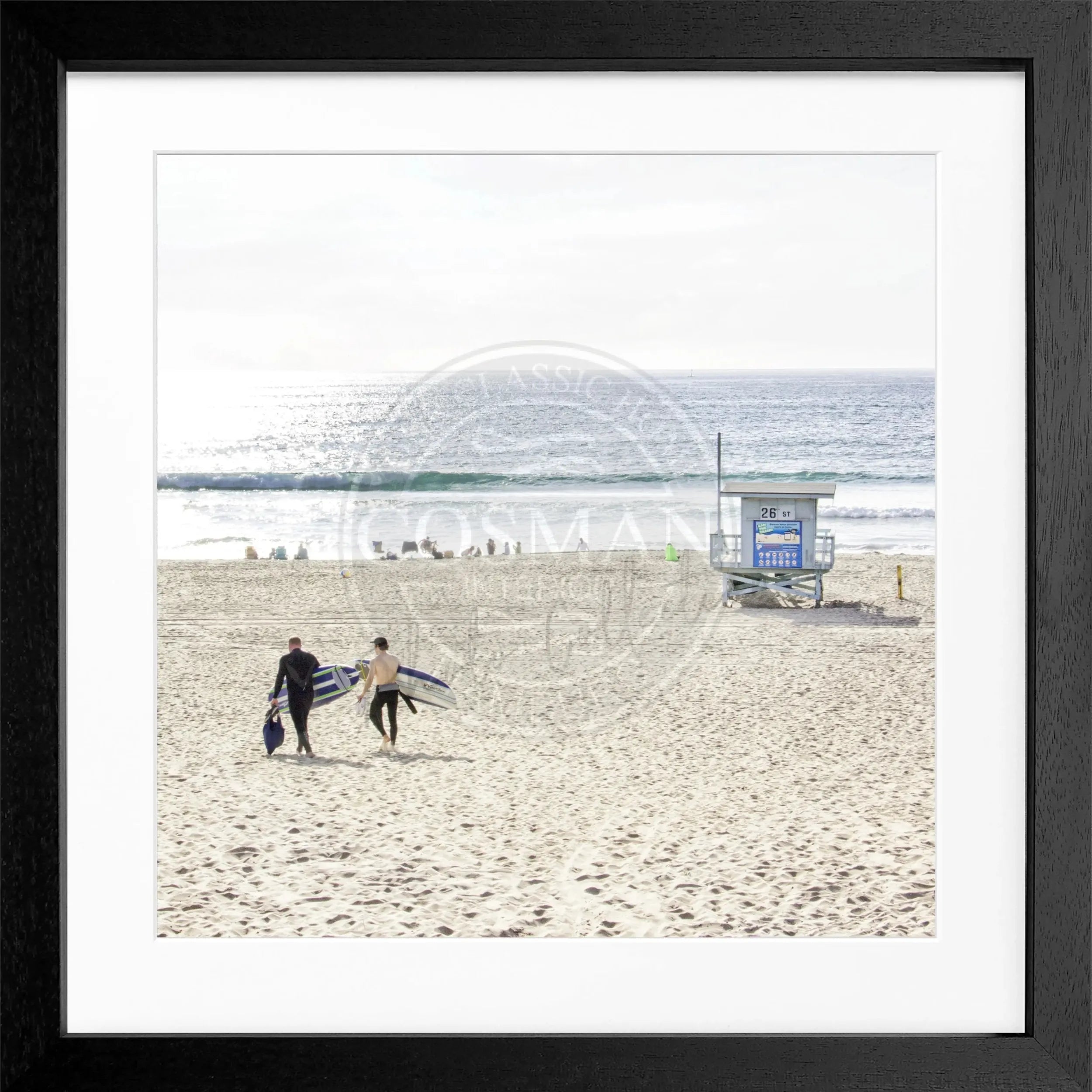 Schwarz-weiß Poster mit Rahmen von Cosman-Photocollection, Kalifornien Manhattan Beach, quadratisch 55x55cm, fotografisches Kunstwerk