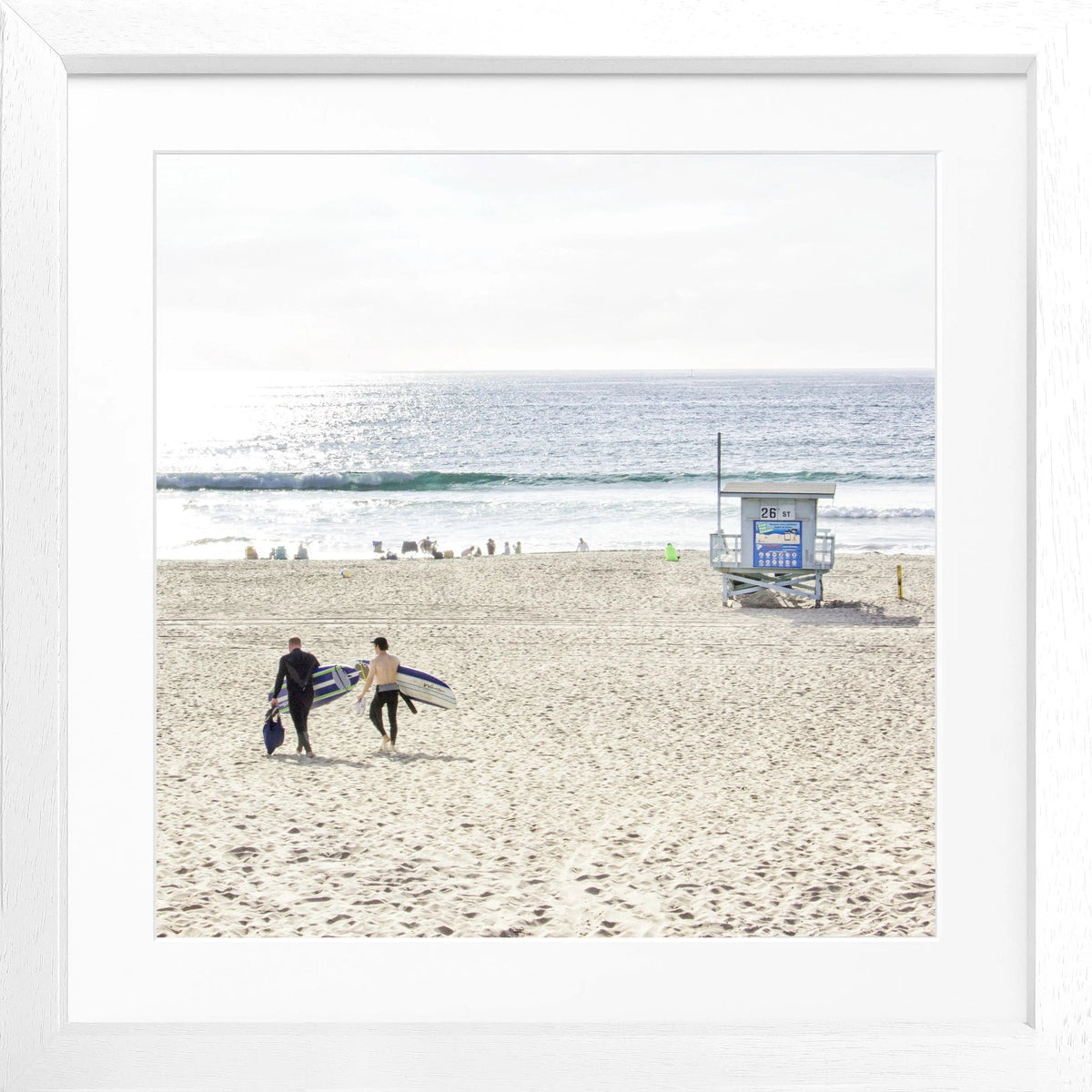 Schwarz-weiß Poster mit Rahmen von Cosman-Photocollection, Kalifornien Manhattan Beach, quadratisch, 55x55 cm, dekoratives Wandbild
