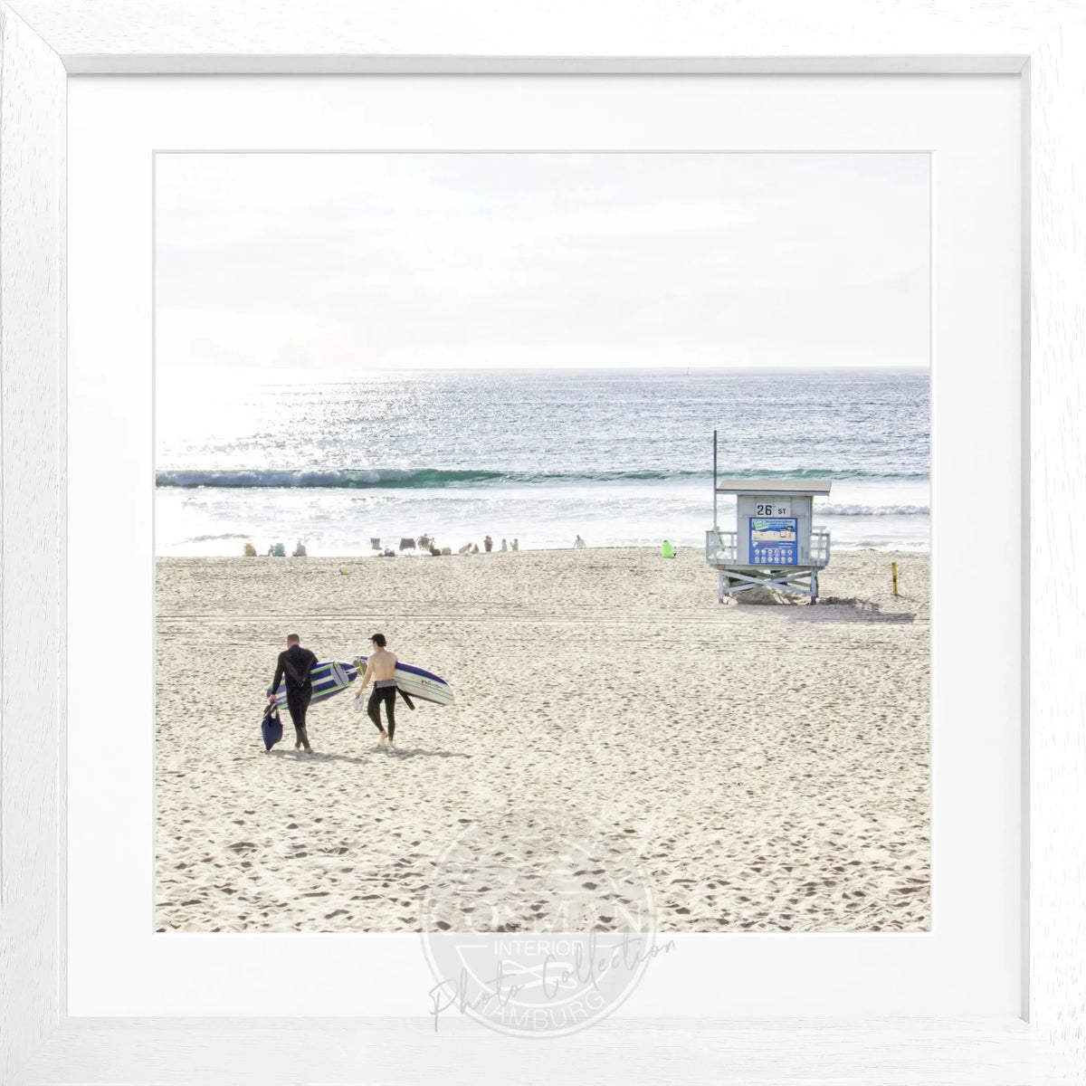 Schwarz-weiß Poster mit Rahmen von Cosman-Photocollection, Kalifornien Manhattan Beach, quadratisch, 55x55 cm, dekoratives Wandbild