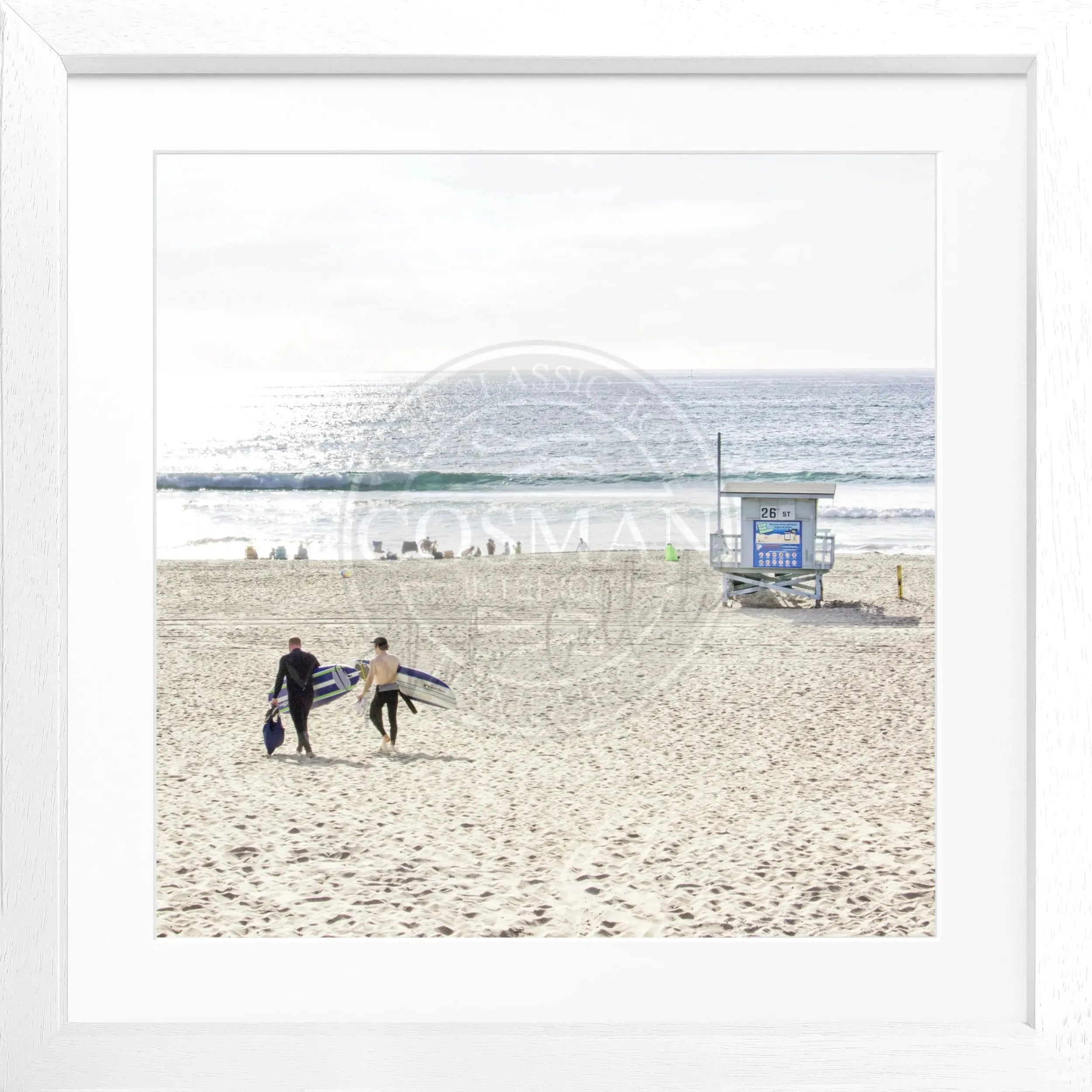 Schwarz-weiß Poster mit Rahmen von Cosman-Photocollection, Kalifornien Manhattan Beach, quadratisch, 55x55 cm, dekoratives Wandbild