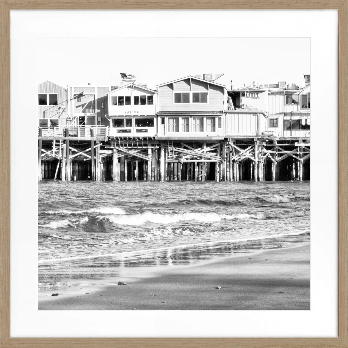 Schwarz-weiß Poster mit Rahmen, Kalifornien ’Pier Monterey’ Motiv, quadratisch, 55x55 cm, von Cosman-Photocollection