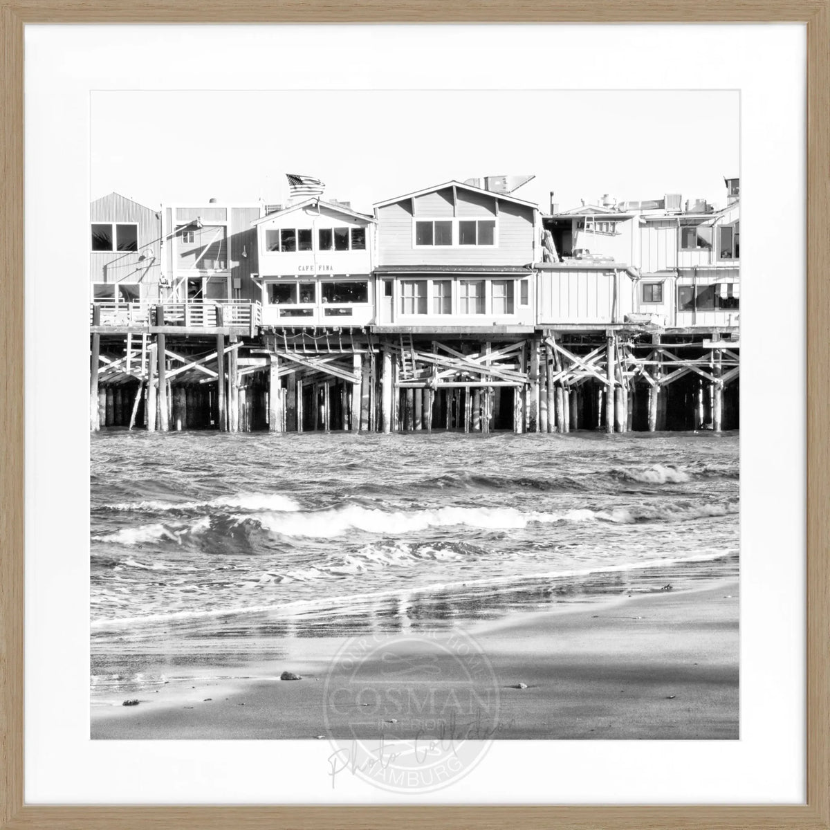 Schwarz-weiß Poster mit Rahmen, Kalifornien ’Pier Monterey’ Motiv, quadratisch, 55x55 cm, von Cosman-Photocollection