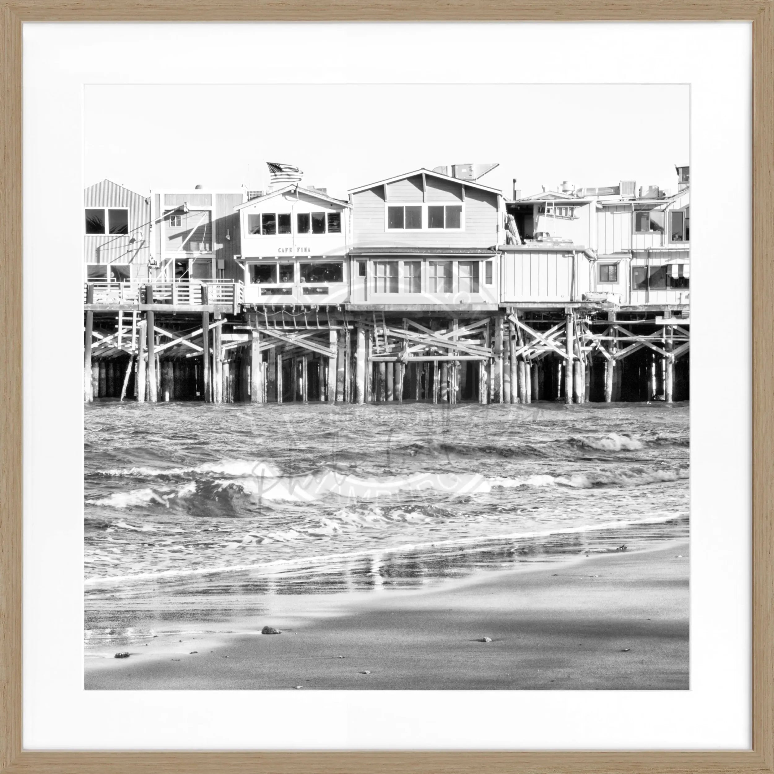 Schwarz-weiß Poster mit Rahmen, Kalifornien ’Pier Monterey’ Motiv, quadratisch, 55x55 cm, von Cosman-Photocollection