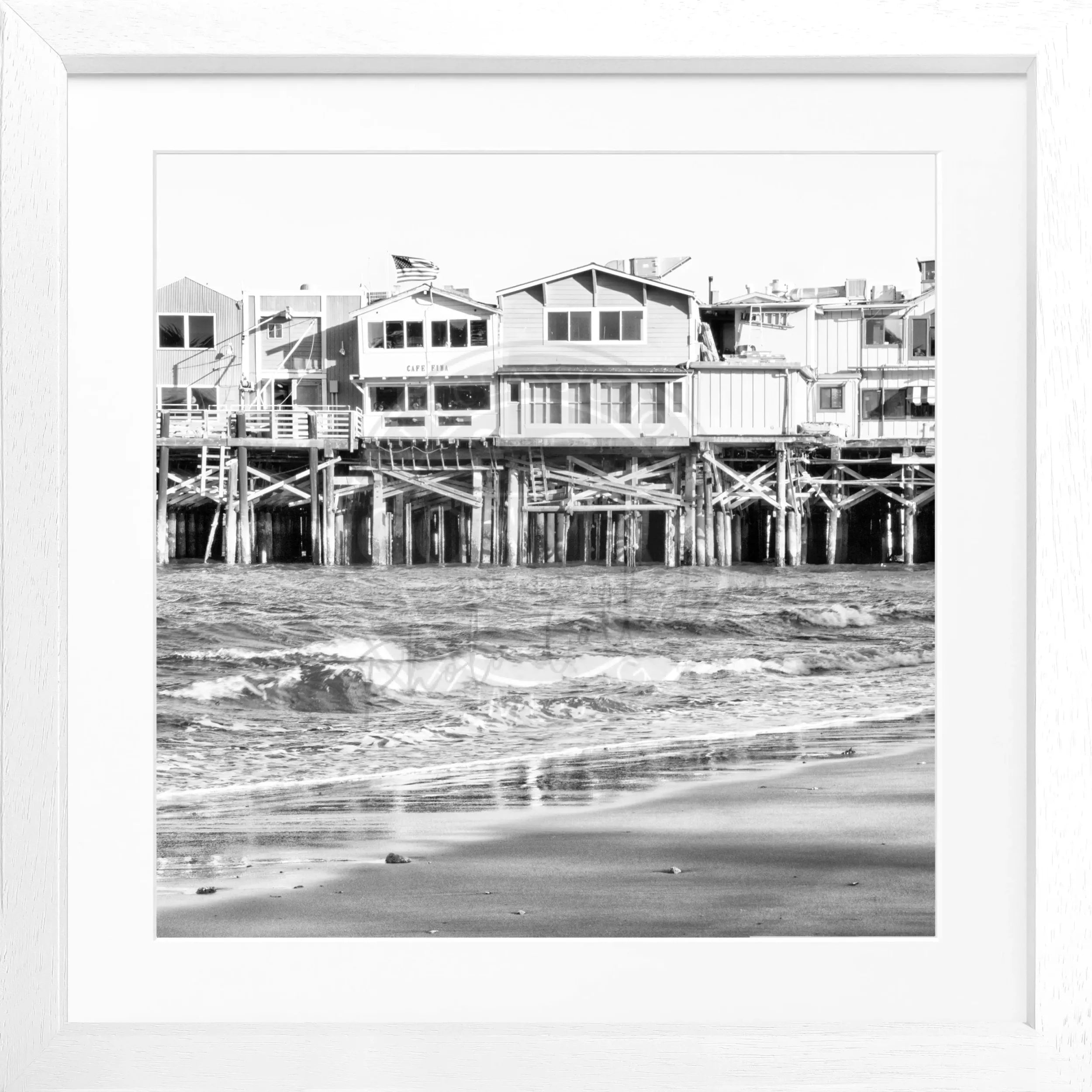 Schwarz-weiß Poster mit Rahmen, Kalifornien Pier Monterey Motiv, quadratisch, 55x55cm, von Cosman-Photocollection