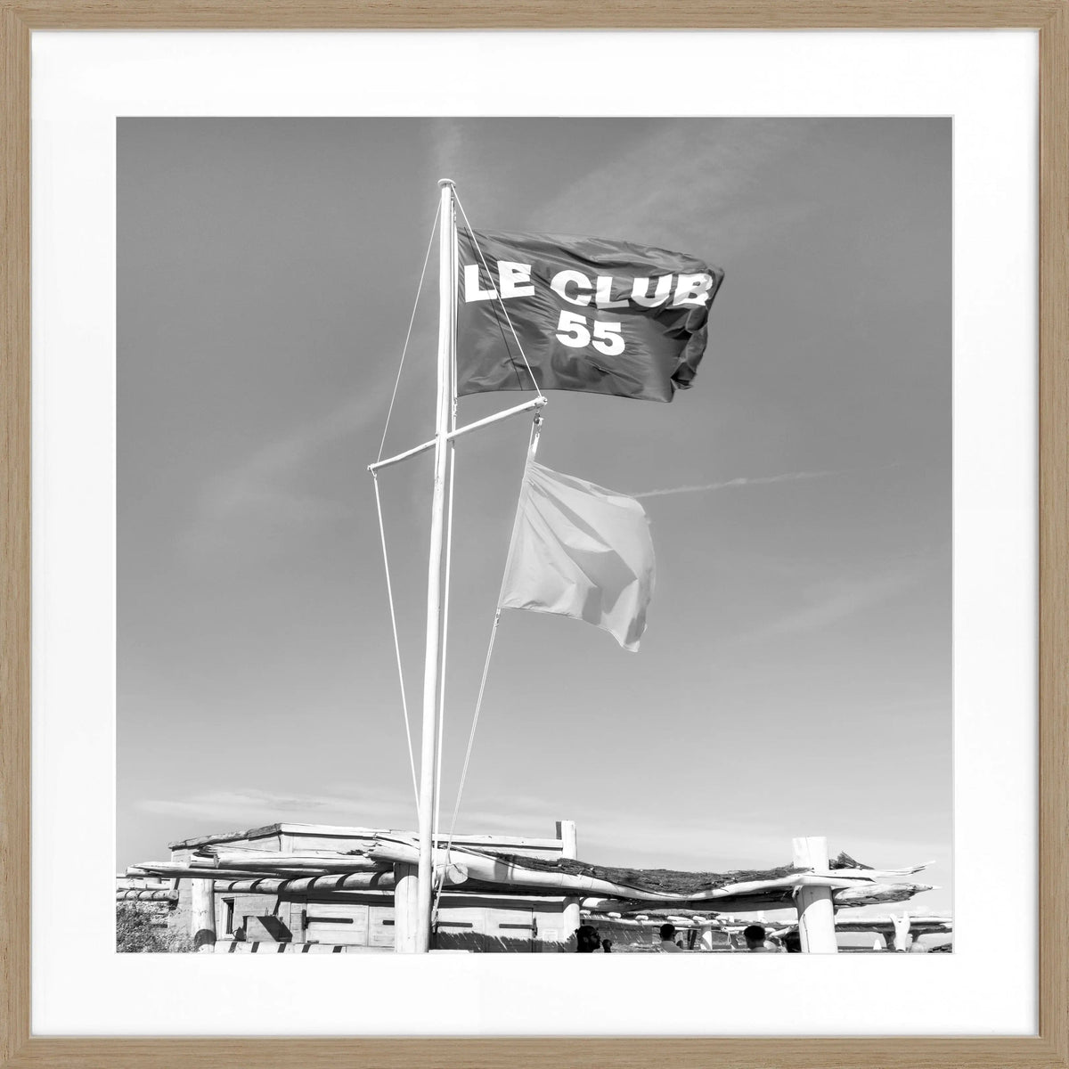 Schwarz-weiß Poster mit Rahmen 'Le Club 55' Saint Tropez, 55x55cm, von Cosman-Photocollection, quadratisches Wandbild