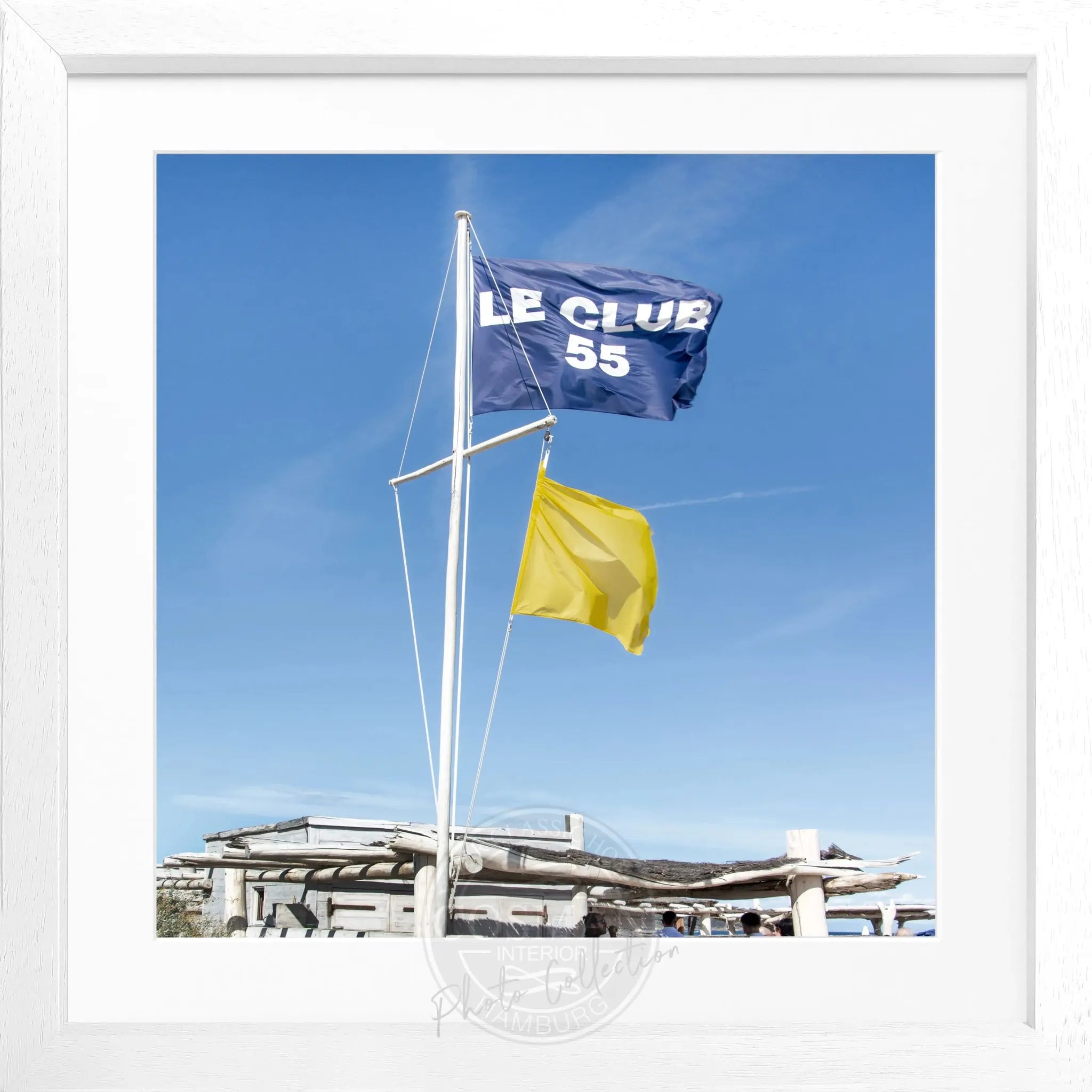Schwarz-weiß Poster mit Rahmen ’Le Club 55’ Saint Tropez von Cosman-Photocollection, quadratisch, 55x55 cm, stilvolle Wanddekoration