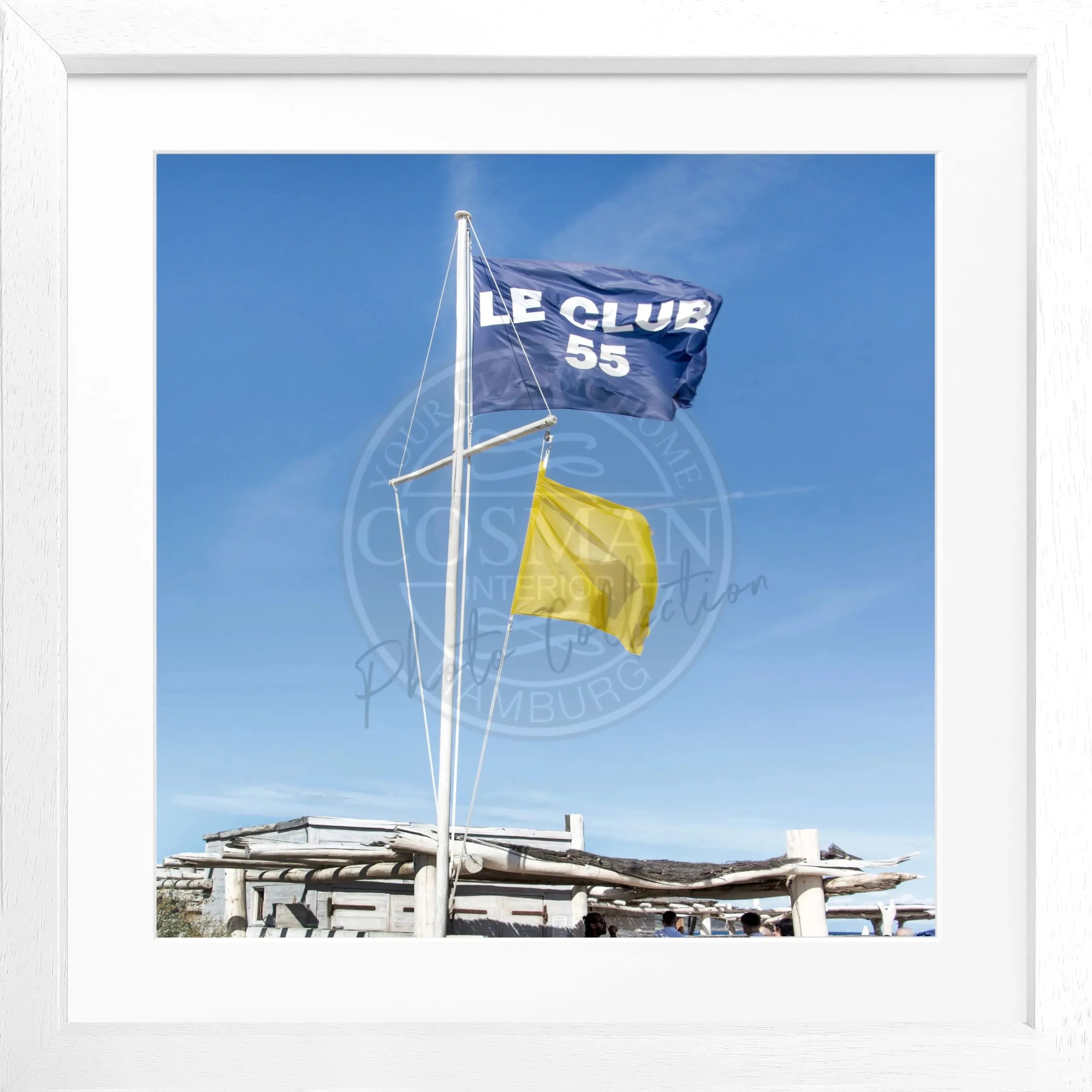 Schwarz-weiß Poster mit Rahmen ’Le Club 55’ Saint Tropez von Cosman-Photocollection, quadratisch, 55x55 cm, stilvolle Wanddekoration
