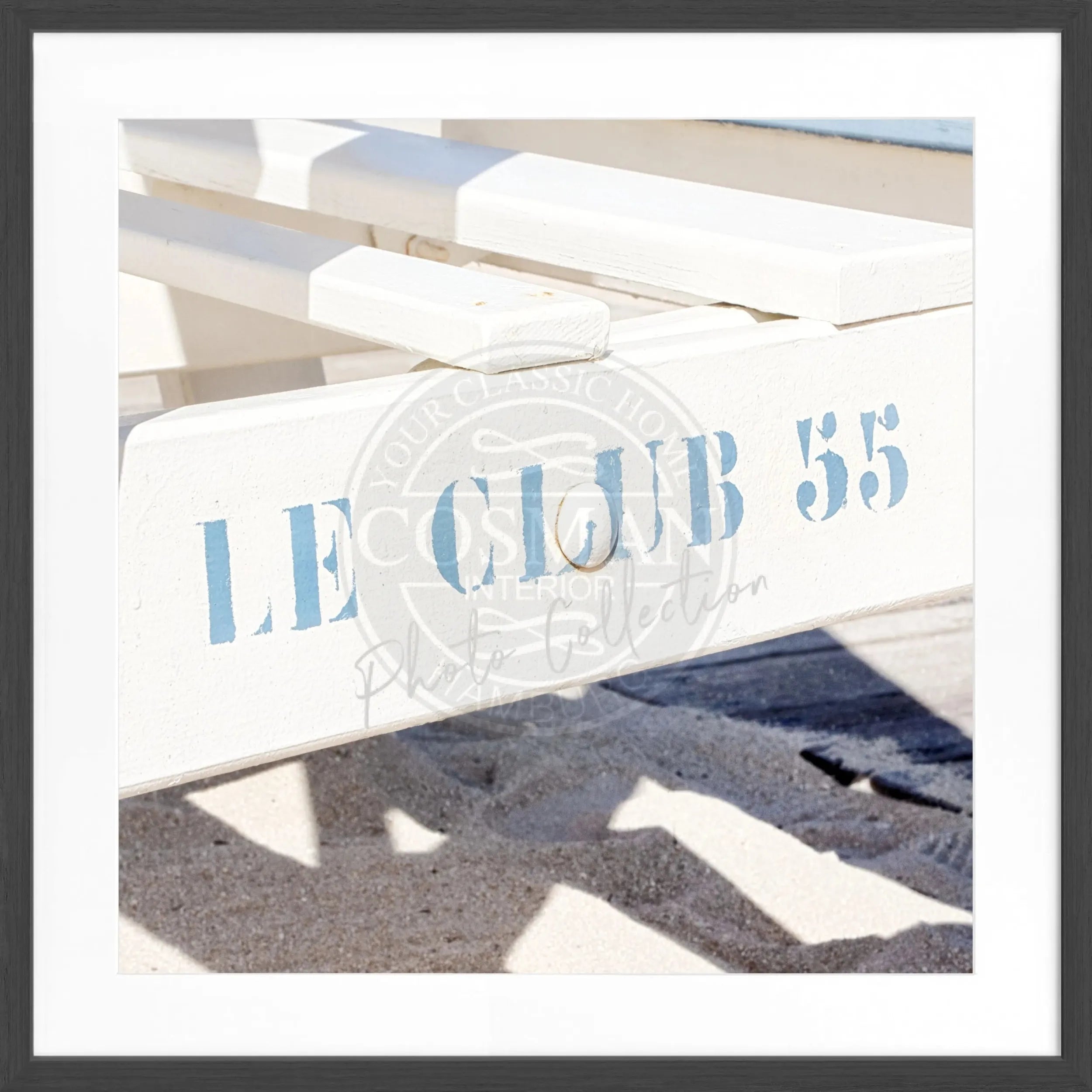 Schwarz-weiß Poster mit Rahmen ’Le Club 55’ Saint Tropez, quadratisch, von Cosman-Photocollection, 55x55cm, stilvolle Wanddekoration