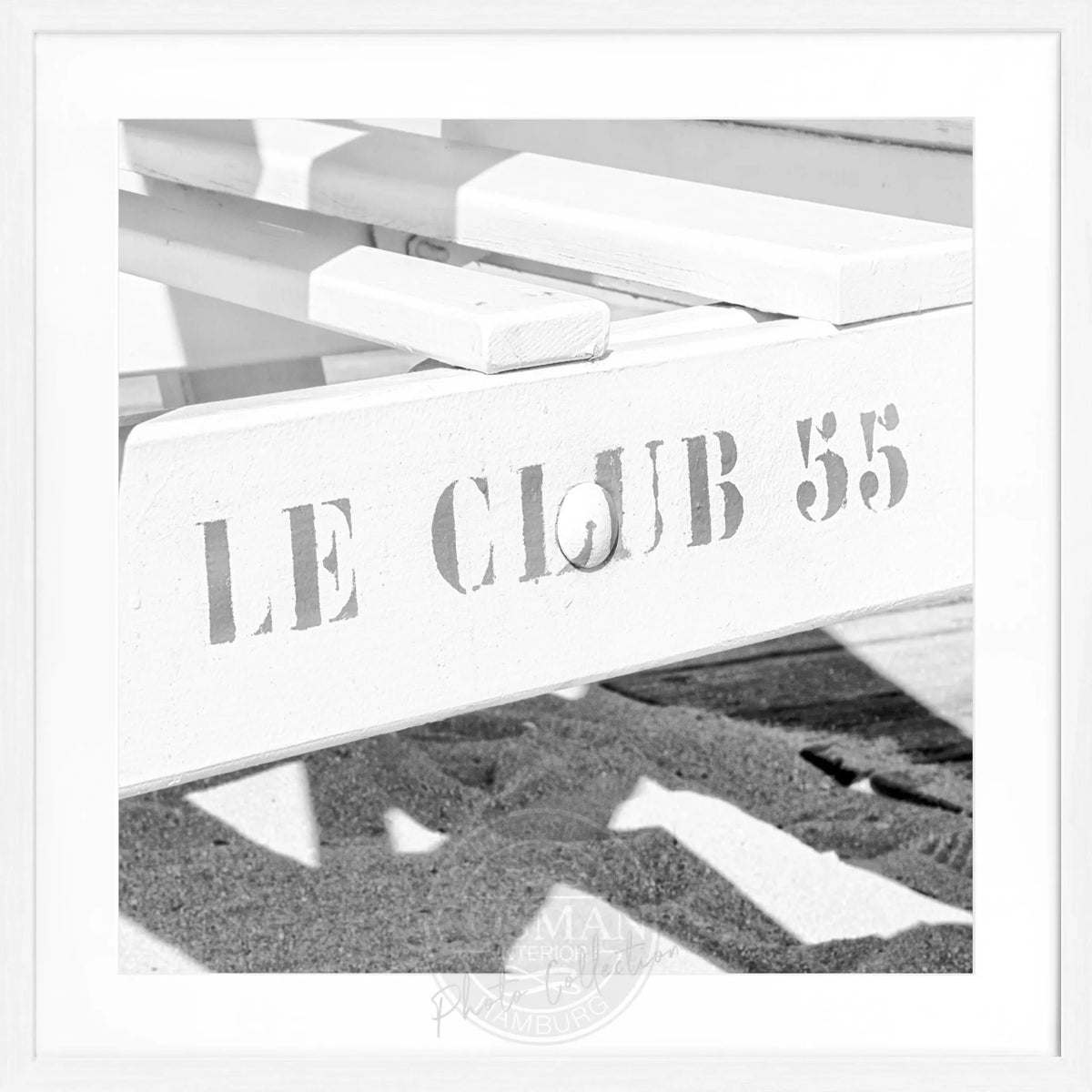 Schwarz-weiß Poster mit Rahmen 'Le Club 55' Saint Tropez von Cosman-Photocollection, quadratisch, 55x55 cm, stilvolles Dekor.