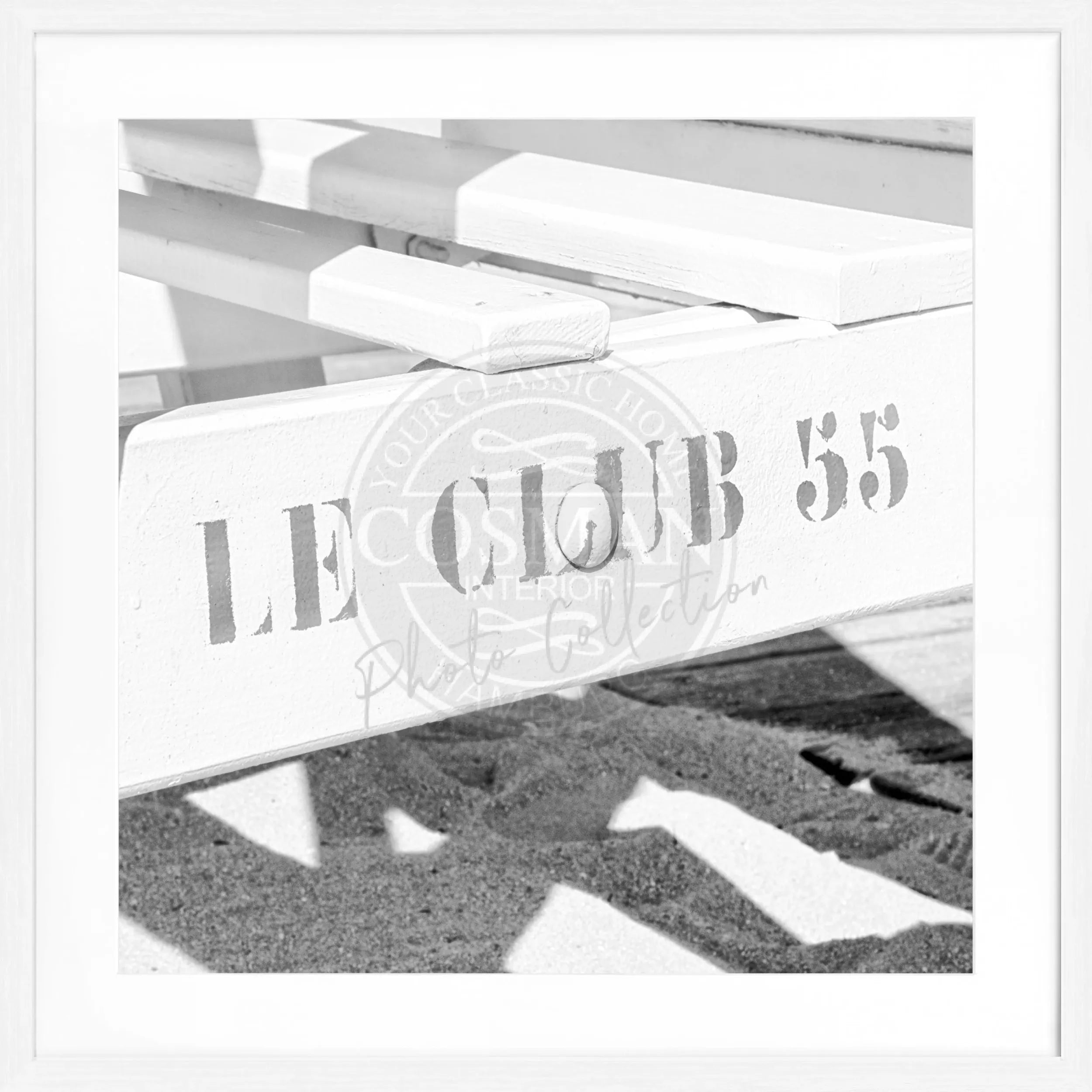Schwarz-weiß Poster mit Rahmen 'Le Club 55' Saint Tropez von Cosman-Photocollection, quadratisch, 55x55 cm, stilvolles Dekor.