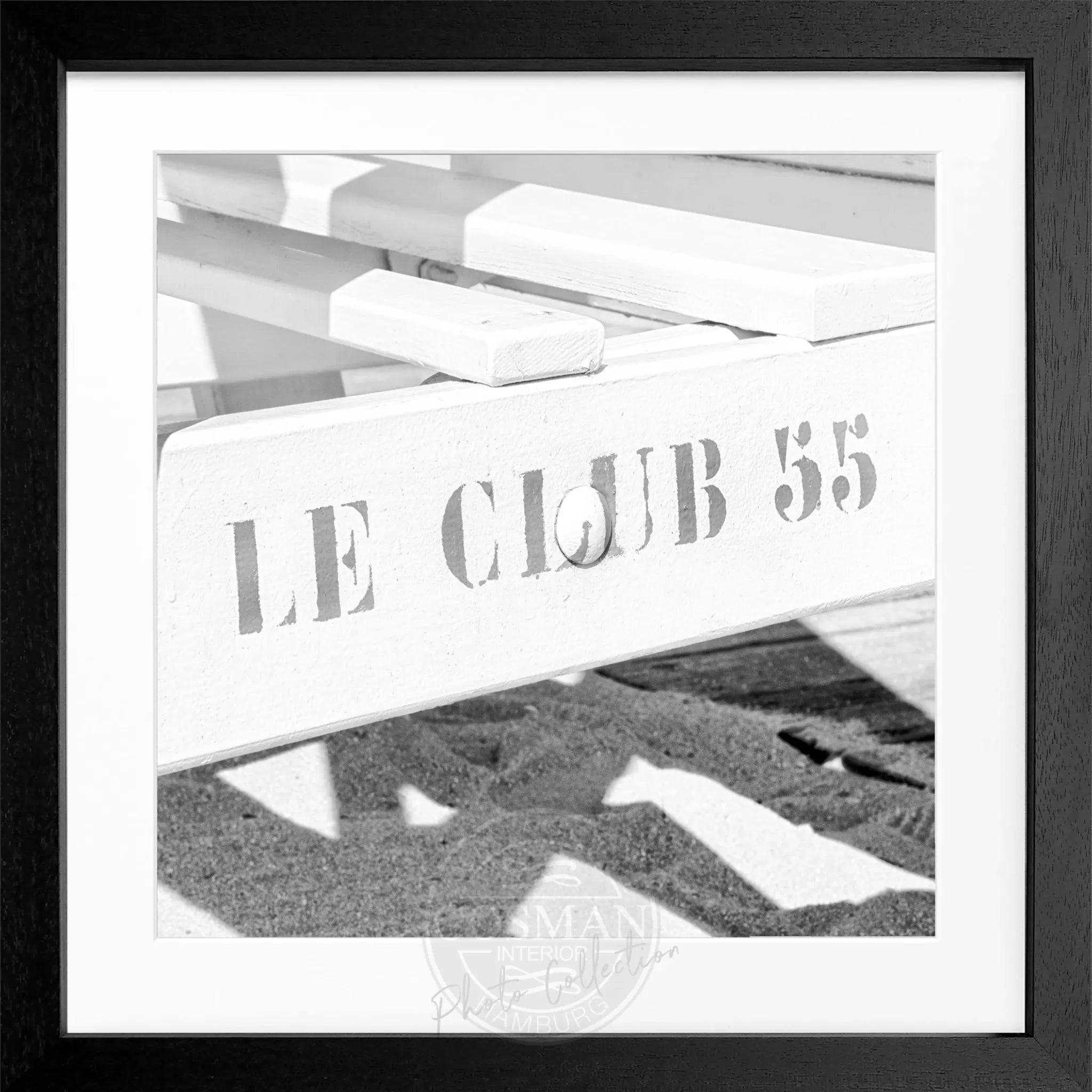 Schwarz-weiß Poster mit Rahmen „Le Club 55“ Saint Tropez von Cosman-Photocollection, quadratisch, 55x55 cm, dekoratives Wandbild