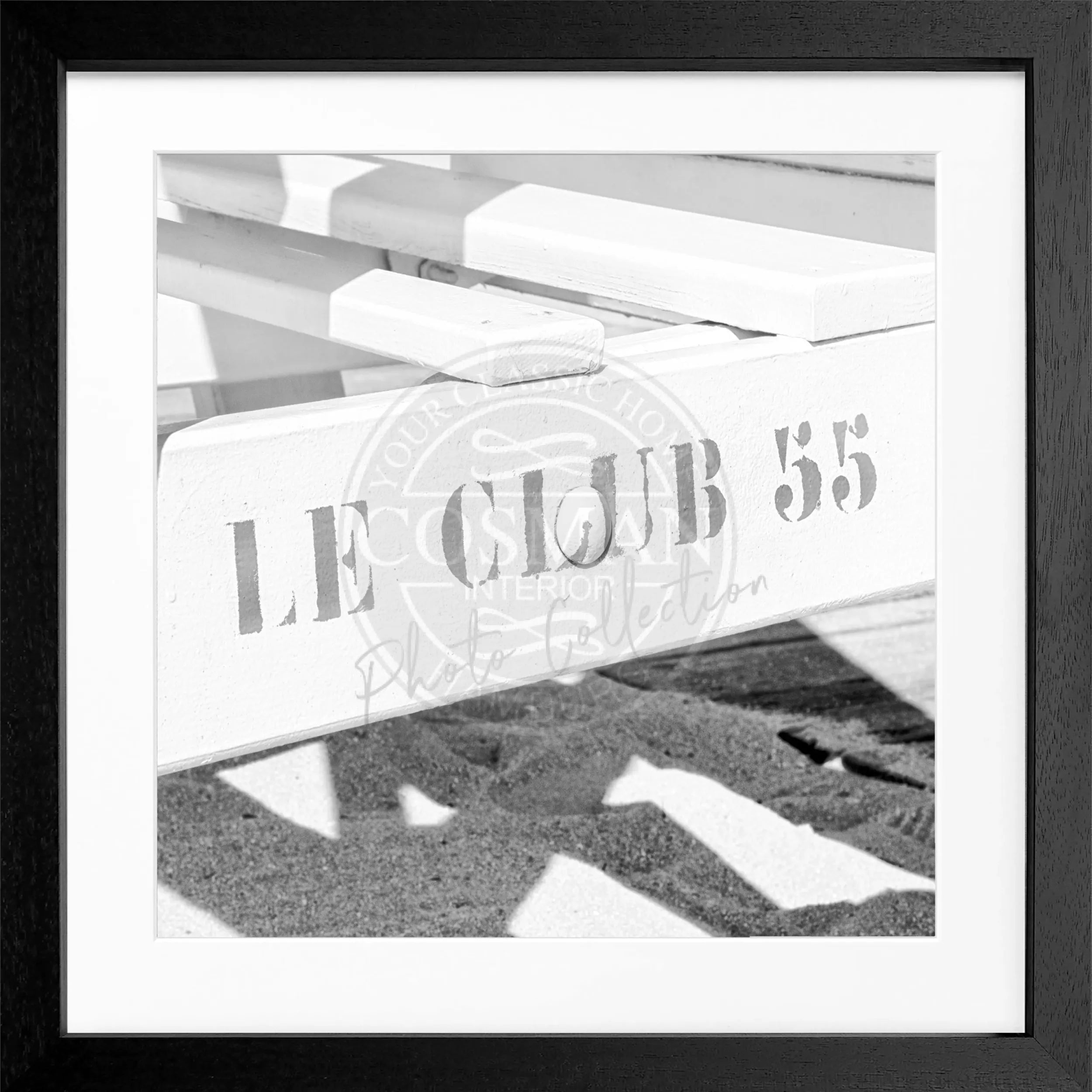 Schwarz-weiß Poster mit Rahmen „Le Club 55“ Saint Tropez von Cosman-Photocollection, quadratisch, 55x55 cm, dekoratives Wandbild