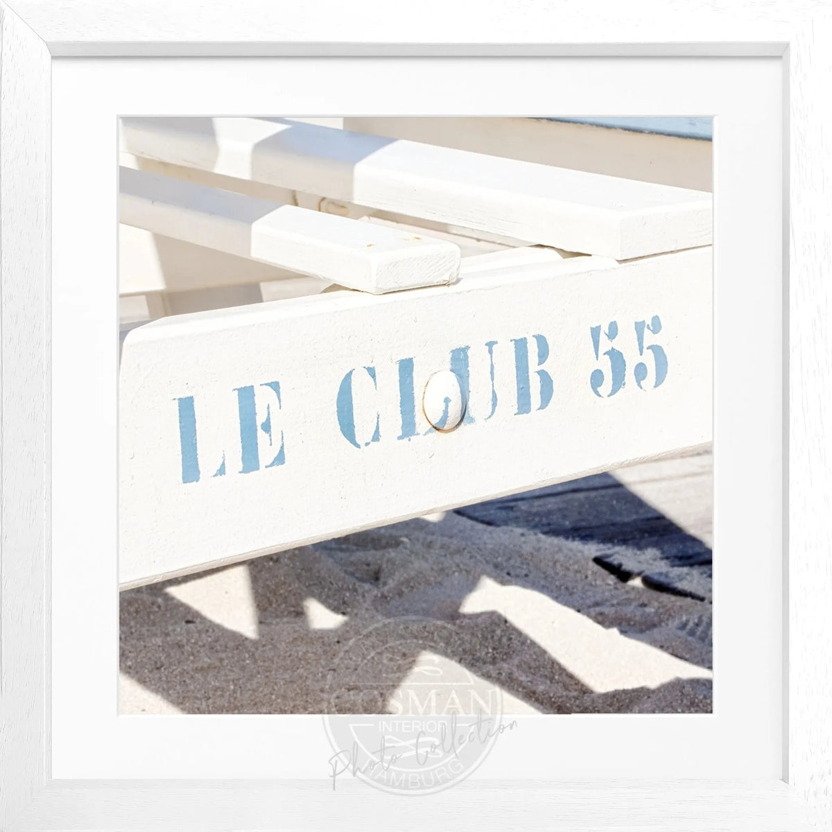 Schwarz-weiß Poster mit Rahmen, 'Le Club 55' Saint Tropez, von Cosman-Photocollection, quadratisch, 55x55cm, stilvolle Wanddekoration
