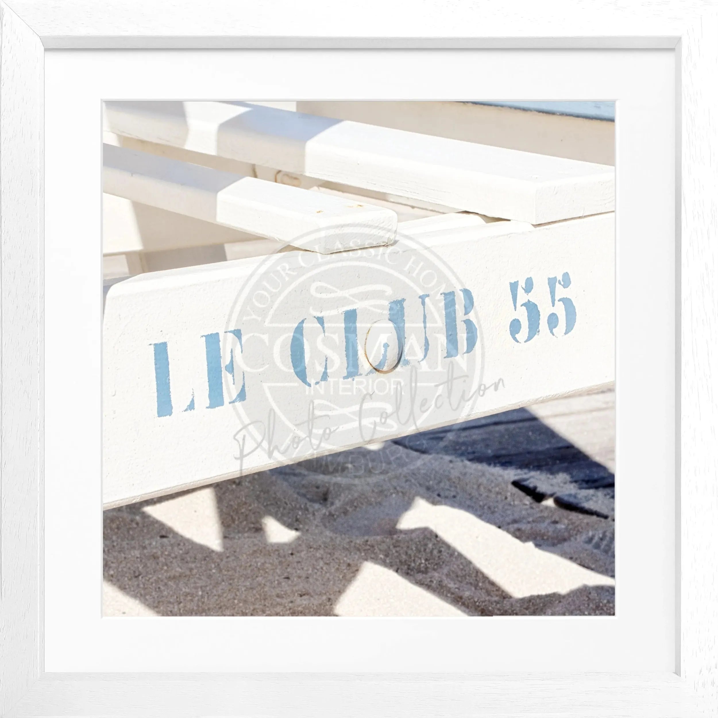 Schwarz-weiß Poster mit Rahmen, 'Le Club 55' Saint Tropez, von Cosman-Photocollection, quadratisch, 55x55cm, stilvolle Wanddekoration