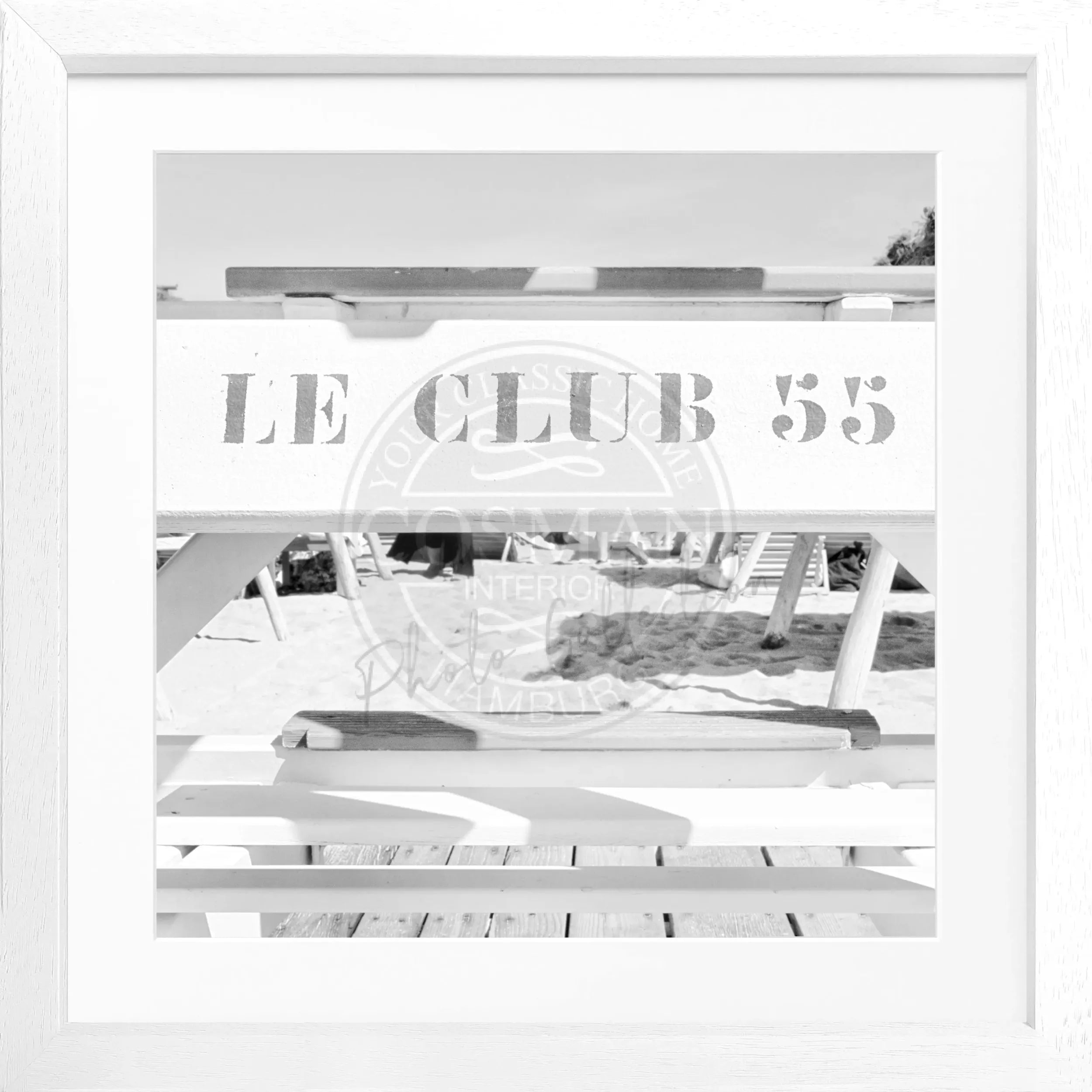 Schwarz-weiß Poster mit Rahmen von Cosman-Photocollection, "Le Club 55" Saint Tropez, quadratisch, 55x55 cm, Motiv.