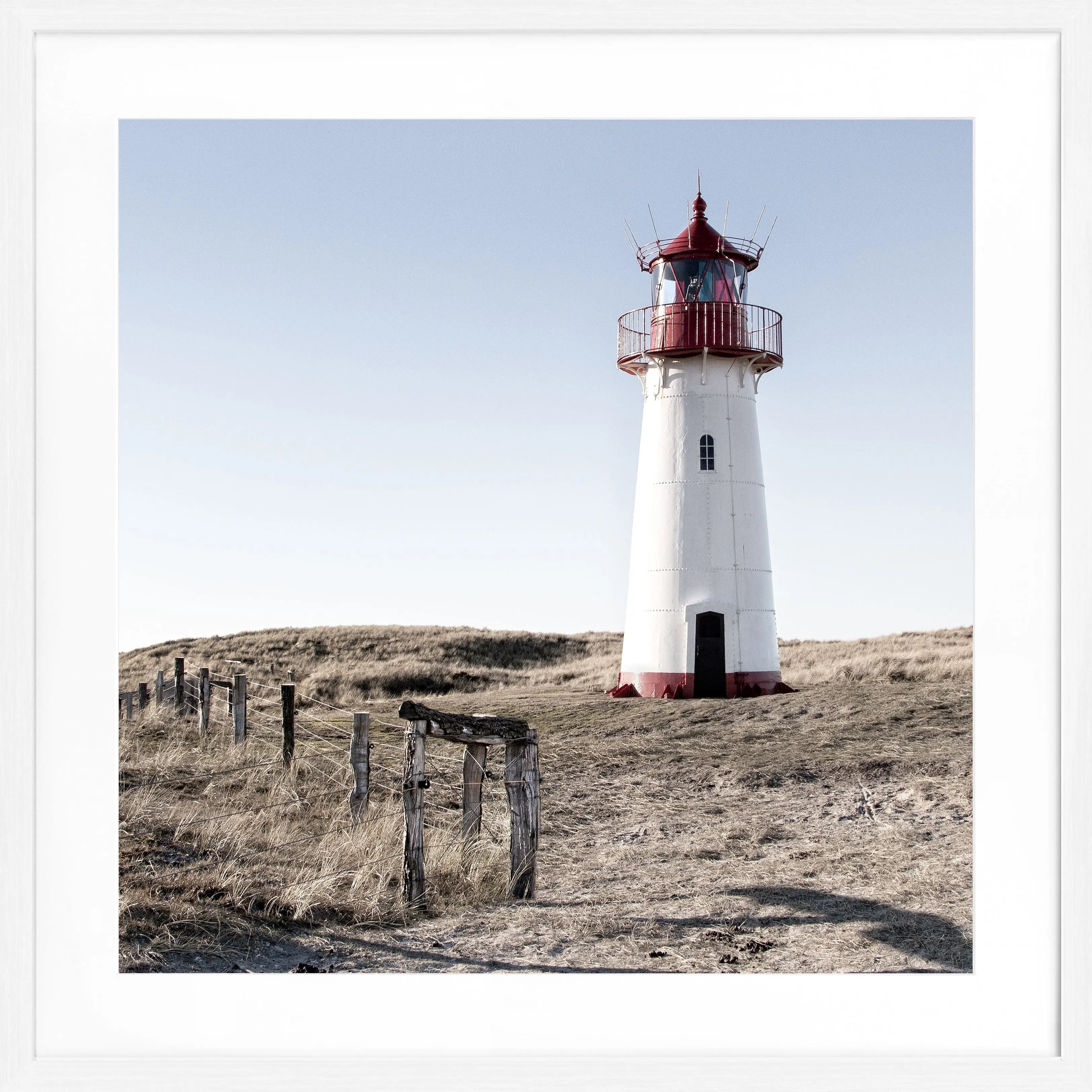 Schwarz-weiß Poster mit Rahmen von Cosman-Photocollection, Leuchtturm List West auf Sylt, quadratisches Bild, 55x55 cm