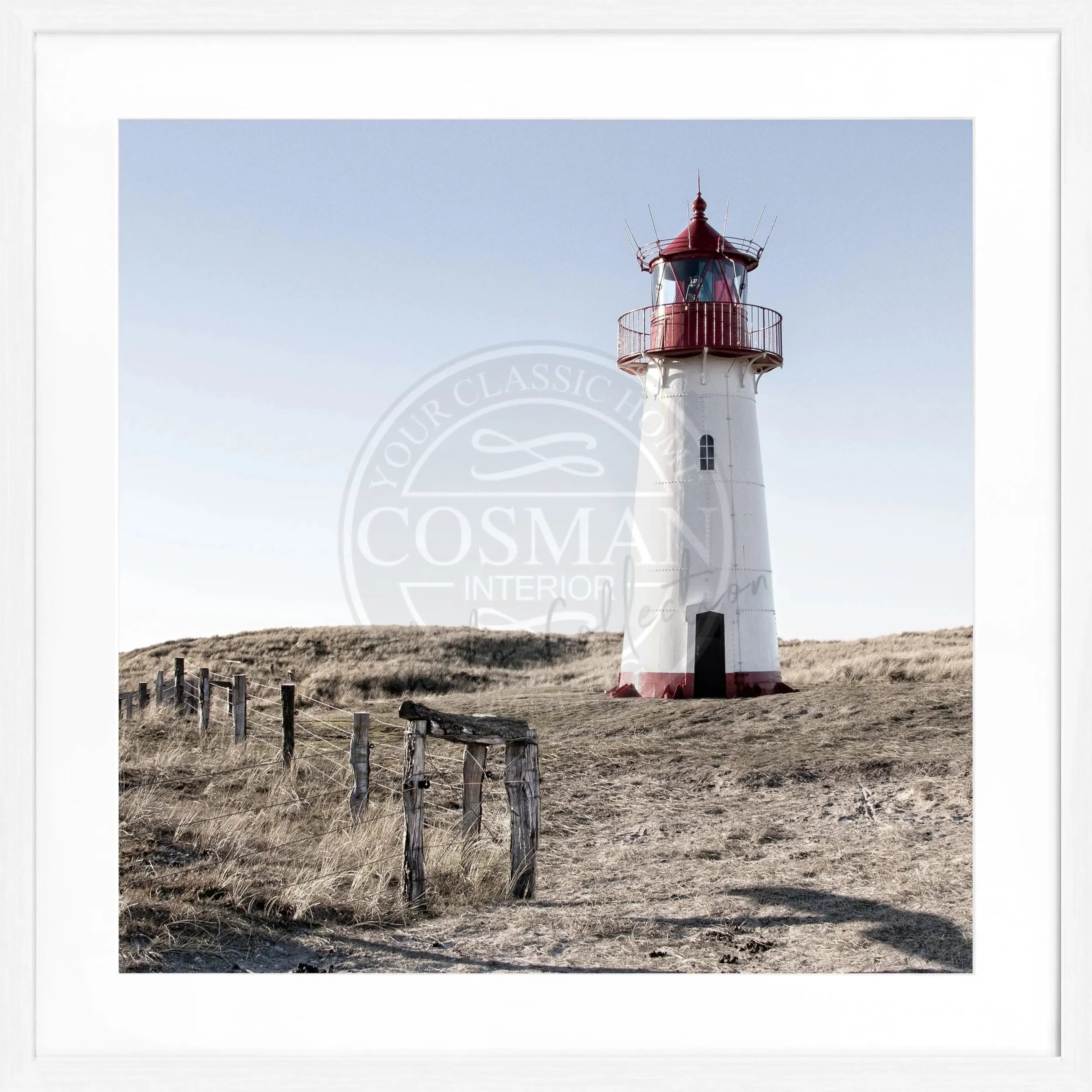 Schwarz-weiß Poster mit Rahmen von Cosman-Photocollection, Leuchtturm List West auf Sylt, quadratisches Bild, 55x55 cm