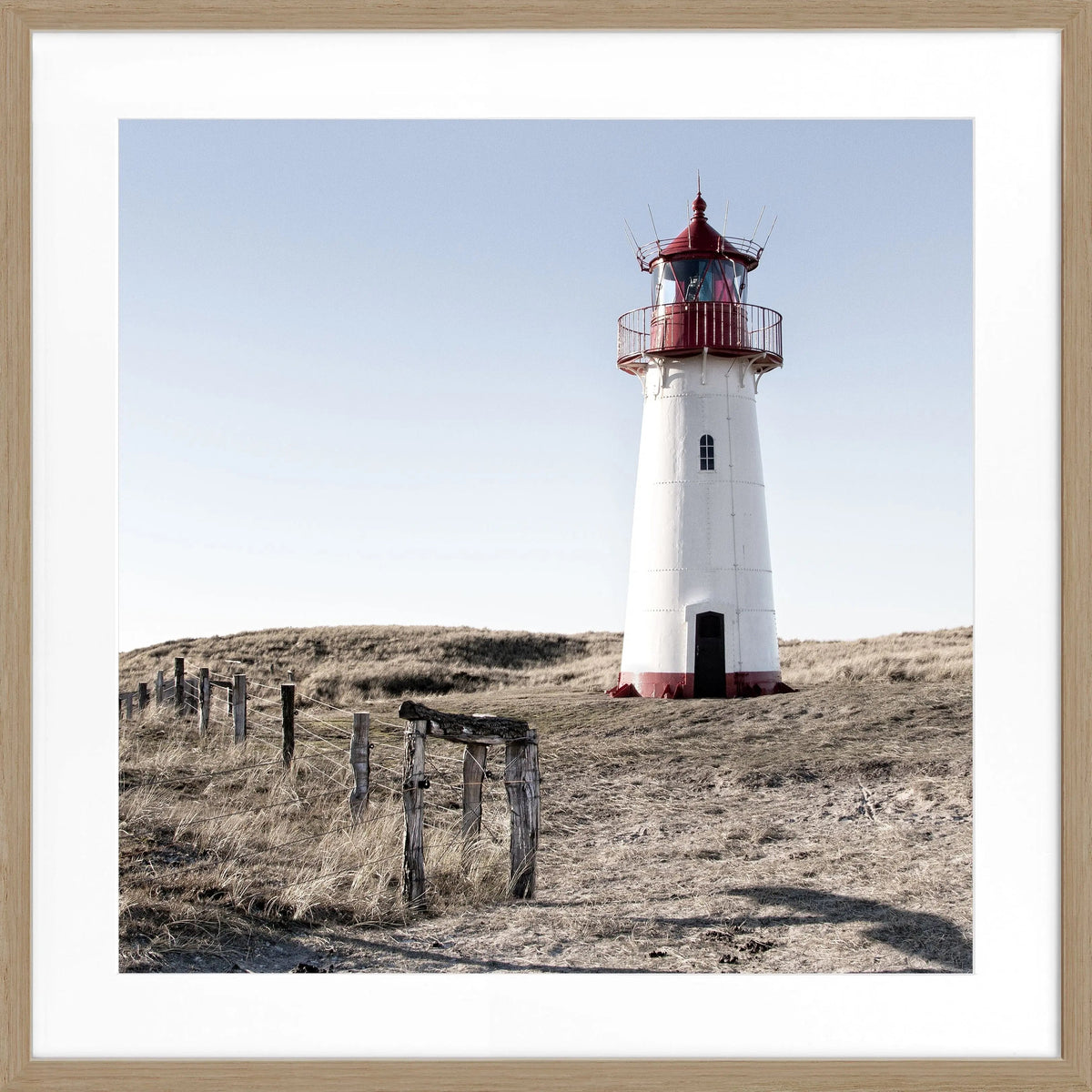 Schwarz-weiß Poster mit Rahmen, Leuchtturm List West auf Sylt, von Cosman-Photocollection, quadratisch, 55x55 cm
