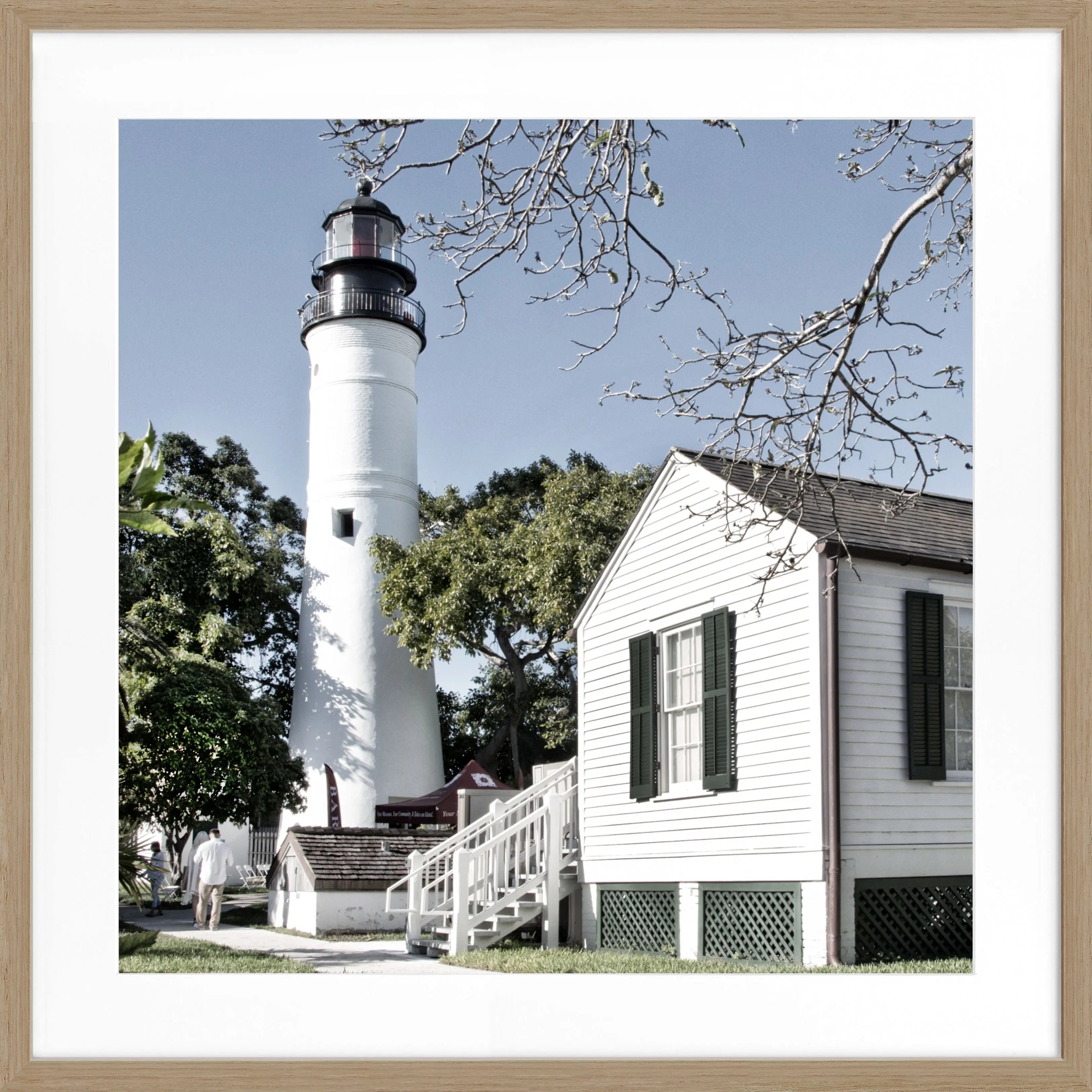 Schwarz-weiß Poster mit Rahmen von Cosman-Photocollection, Lighthouse-Motiv aus Florida Key West, quadratisch, 55x55 cm