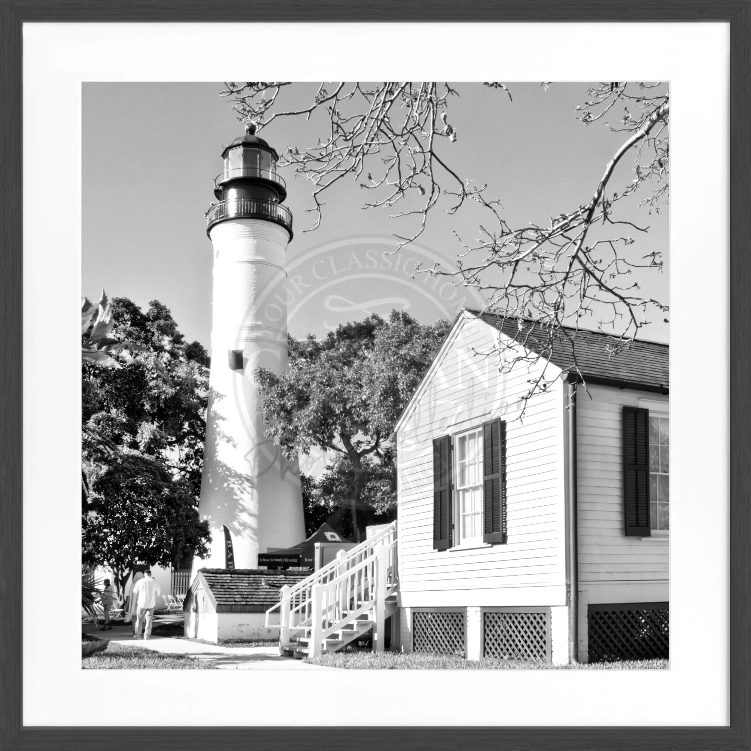 Schwarz-weiß Poster mit Rahmen, Lighthouse Motiv aus Florida Key West, von Cosman-Photocollection, quadratisch, 55x55cm