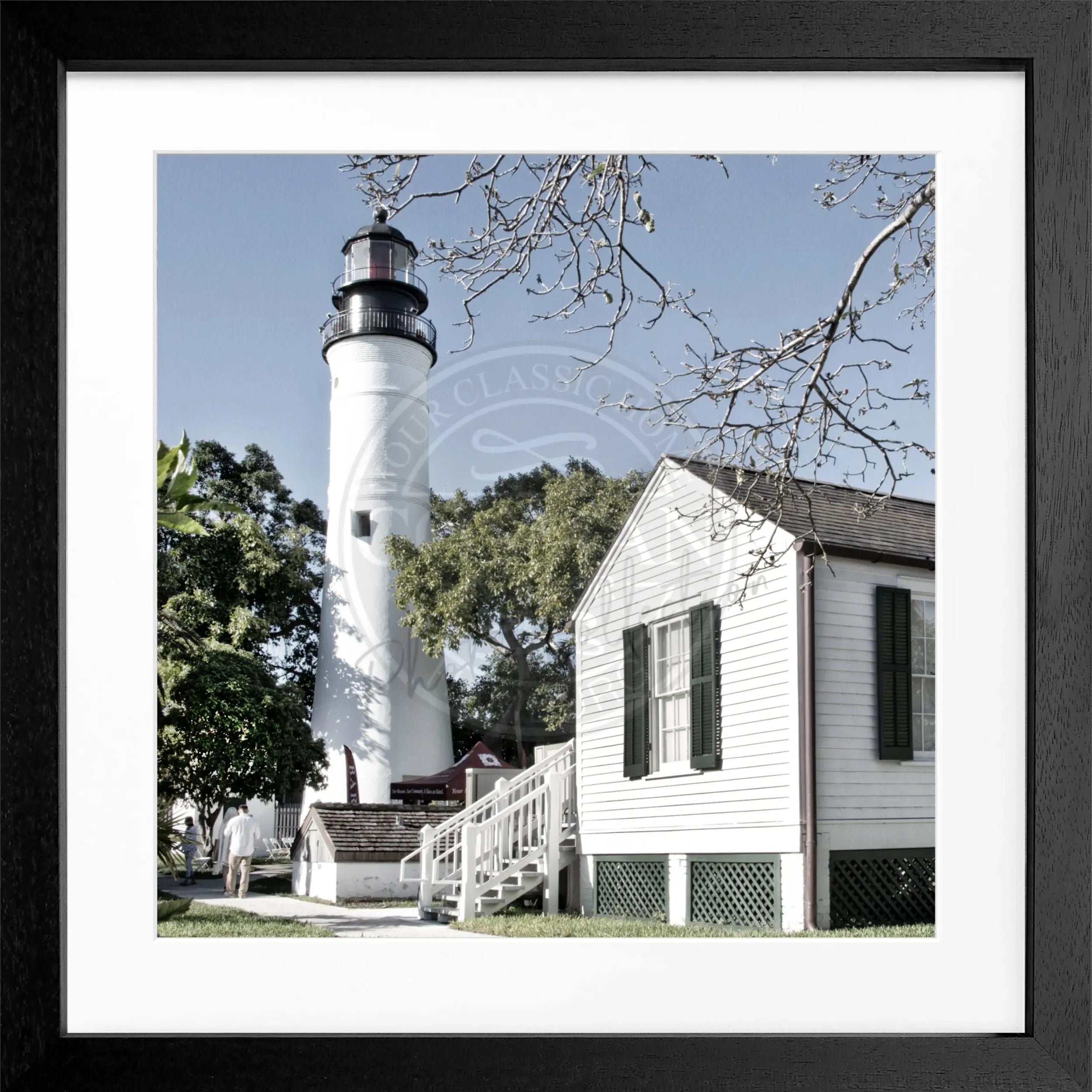 Schwarz-weiß Poster mit Rahmen, Lighthouse Florida Key West, von Cosman-Photocollection, quadratisch 55x55cm, maritimes Motiv