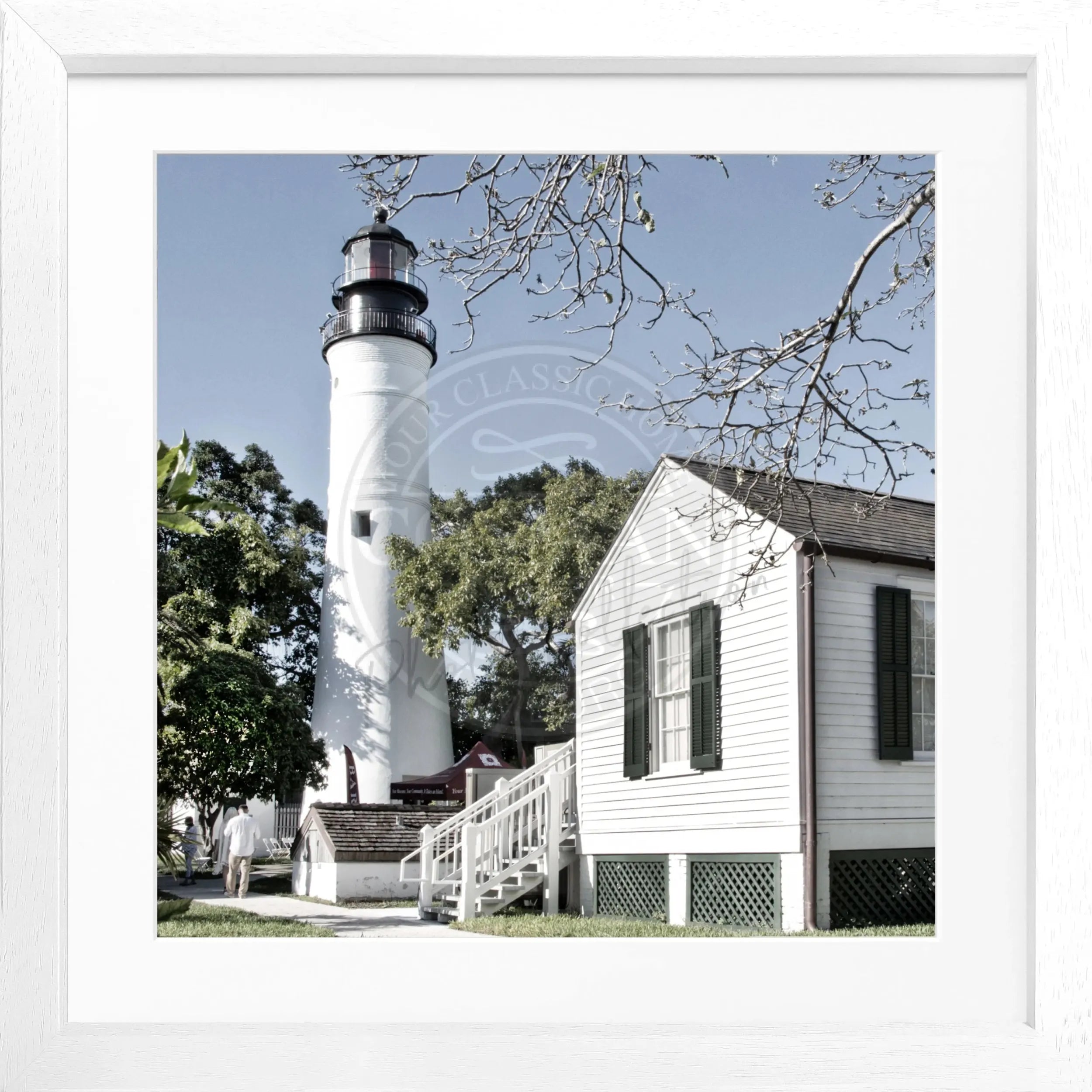 Schwarz-weiß Poster mit Rahmen, "Lighthouse" Florida Key West, von Cosman-Photocollection, quadratisch 55x55cm, Meeresleuchtturm.