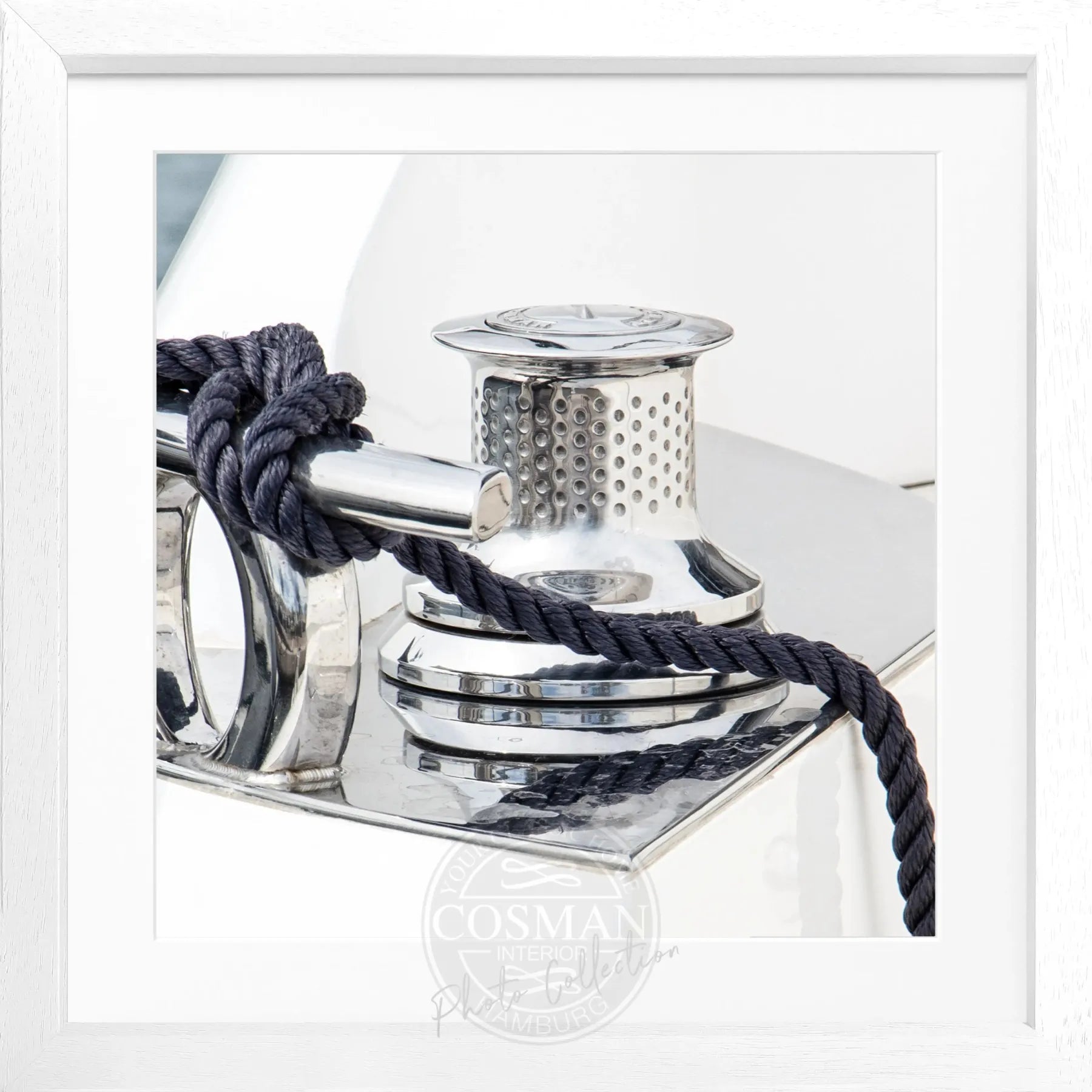 Schwarz-weiß Poster mit Rahmen "Sailing" von Cosman-Photocollection, Motiv von Saint Tropez, quadratisch 55x55 cm, maritime Stimmung