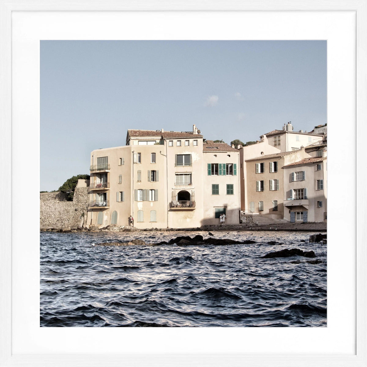 Schwarz-weiß Poster mit Rahmen, Saint Tropez Motiv, 55x55 cm, von Cosman-Photocollection, quadratisches Wandbild