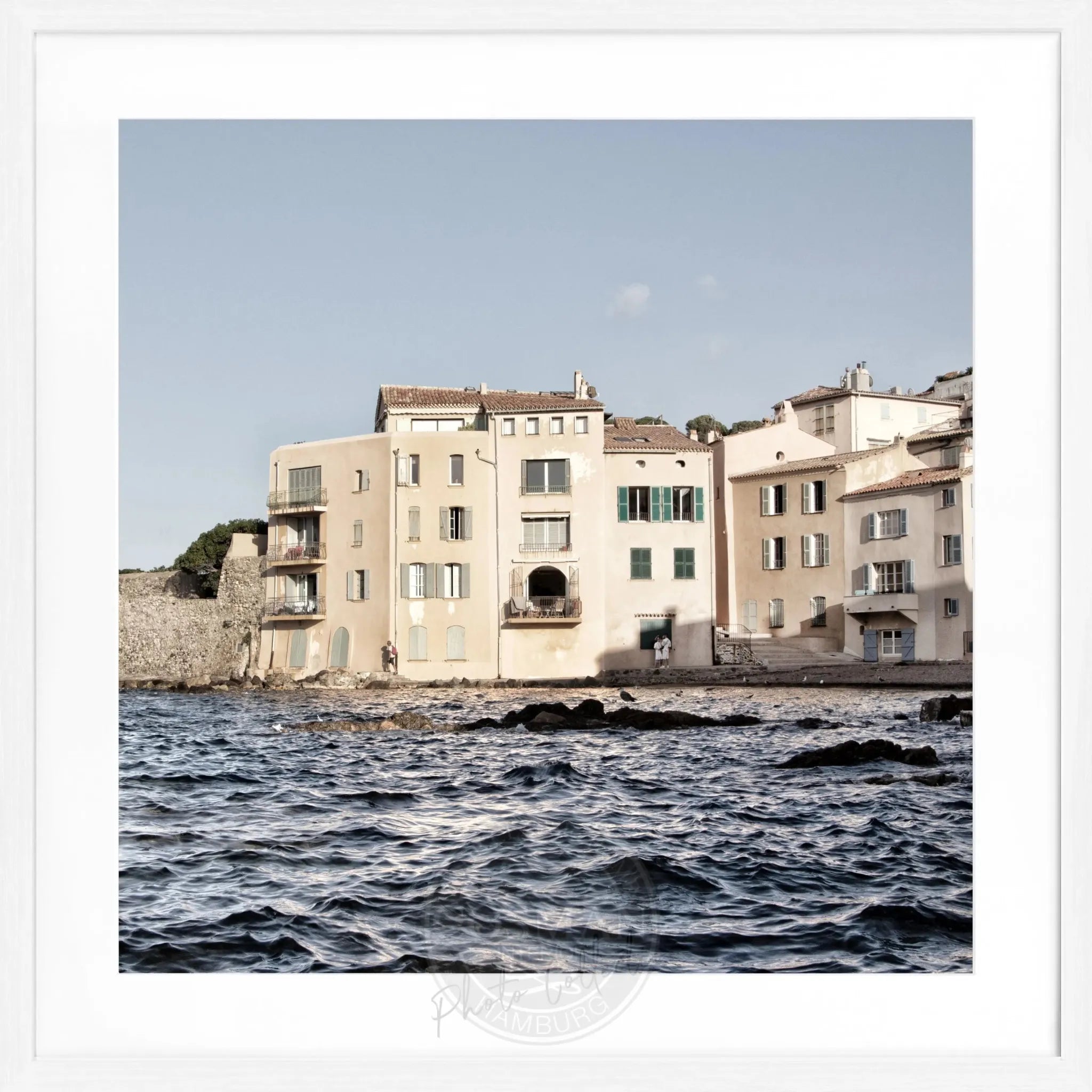 Schwarz-weiß Poster mit Rahmen, Saint Tropez Motiv, 55x55 cm, von Cosman-Photocollection, quadratisches Wandbild