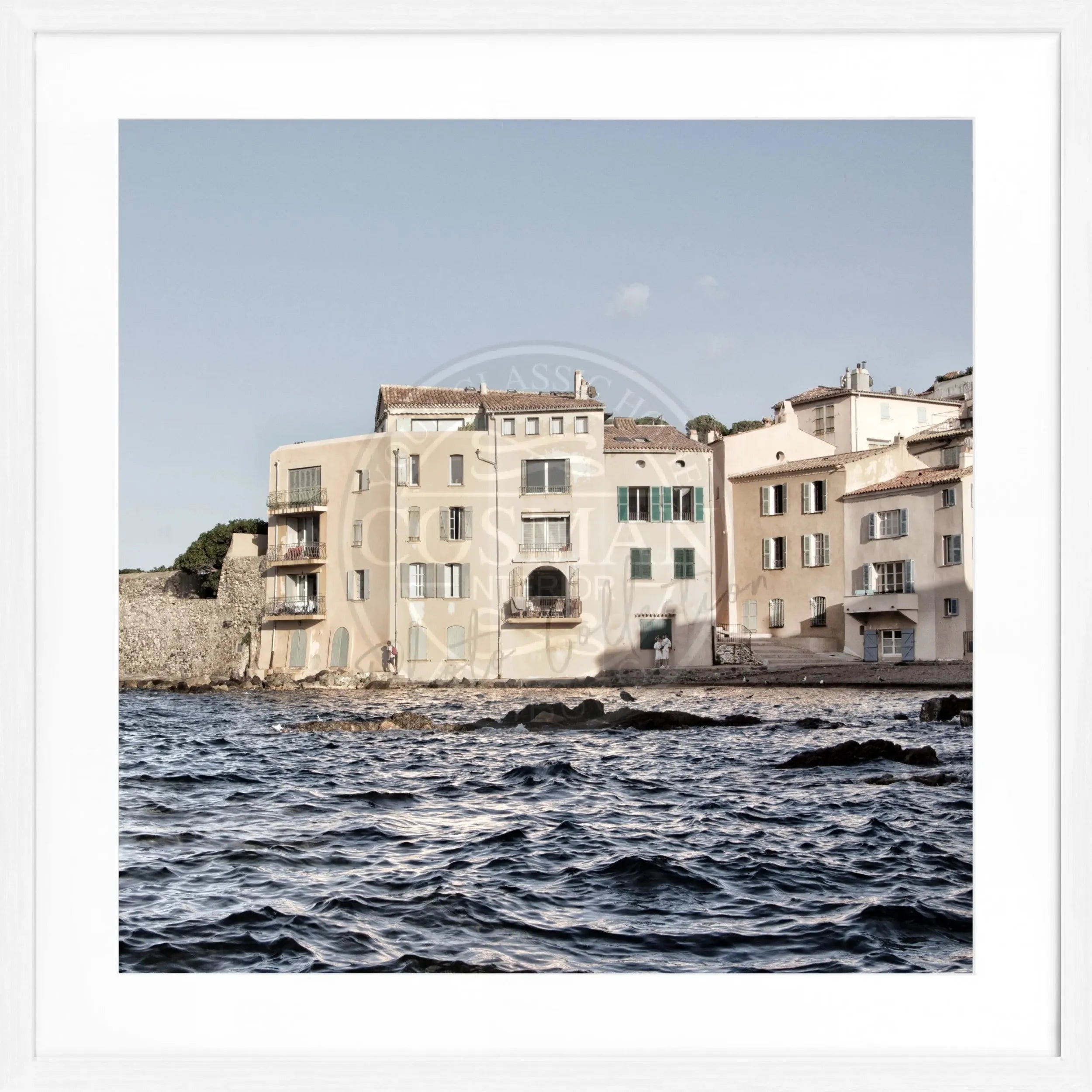 Schwarz-weiß Poster mit Rahmen, Saint Tropez Motiv, 55x55 cm, von Cosman-Photocollection, quadratisches Wandbild