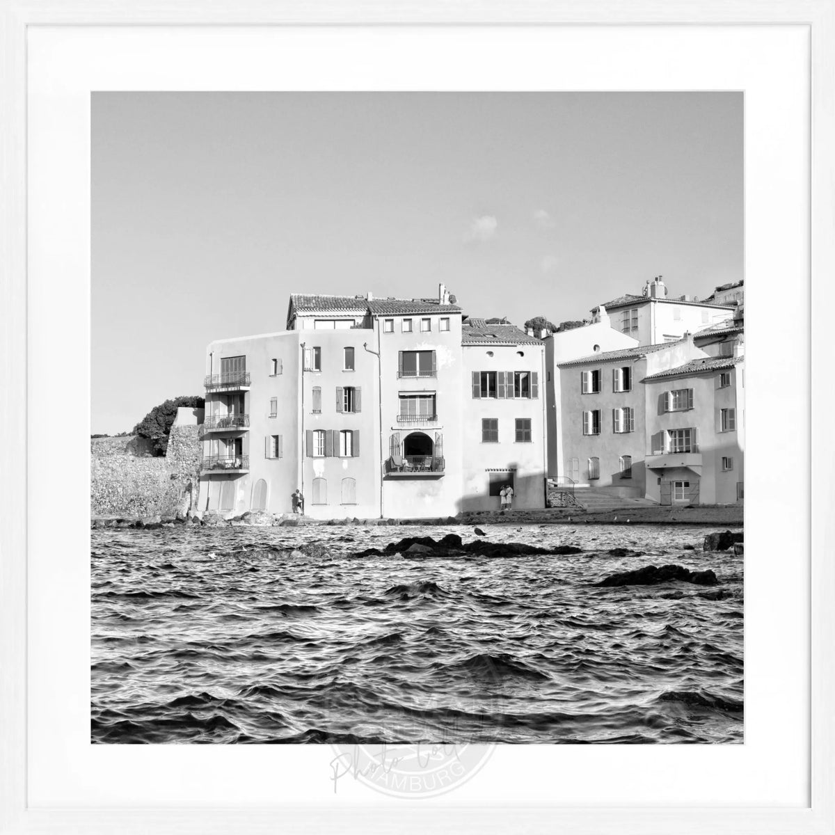 Schwarz-weiß Poster mit Rahmen von Cosman-Photocollection, Motiv Saint Tropez, quadratisch, 55x55cm, stilvolle Wanddekoration