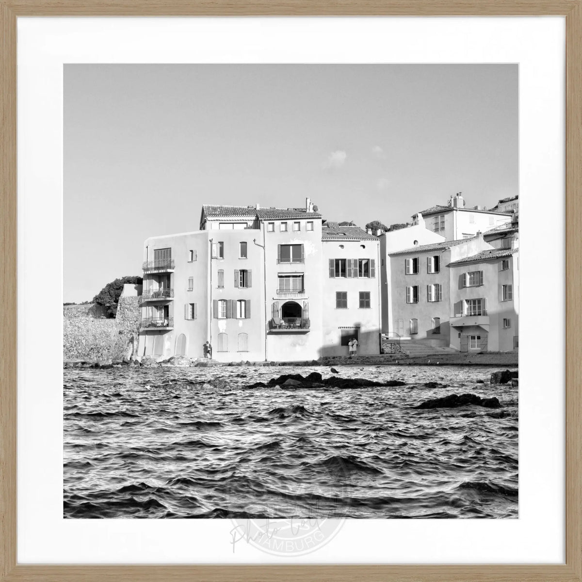 Schwarz-weiß Poster mit Rahmen von Cosman-Photocollection, Motiv Saint Tropez, quadratisch, 55x55cm, stilvolle Wanddekoration
