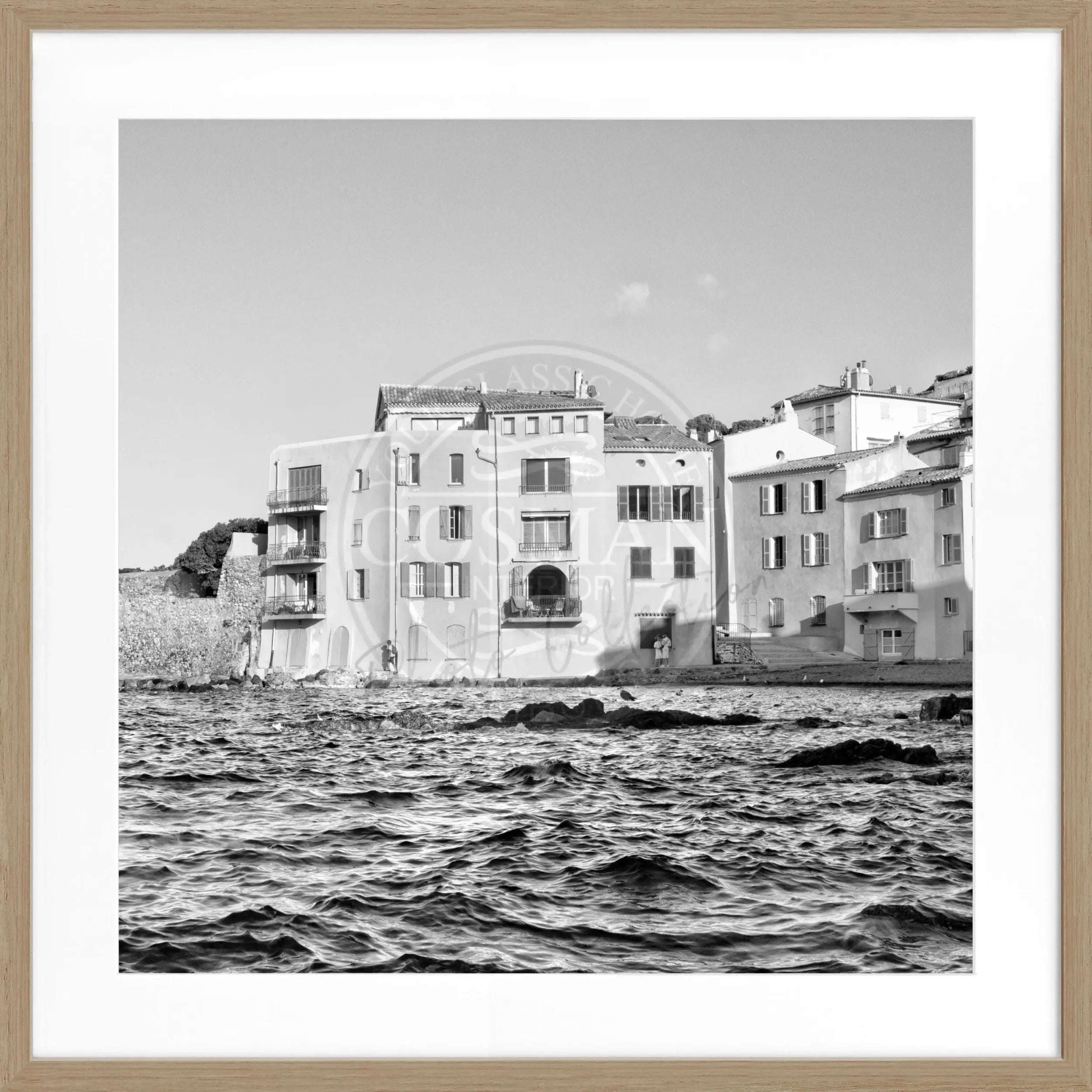 Schwarz-weiß Poster mit Rahmen von Cosman-Photocollection, Motiv Saint Tropez, quadratisch, 55x55cm, stilvolle Wanddekoration