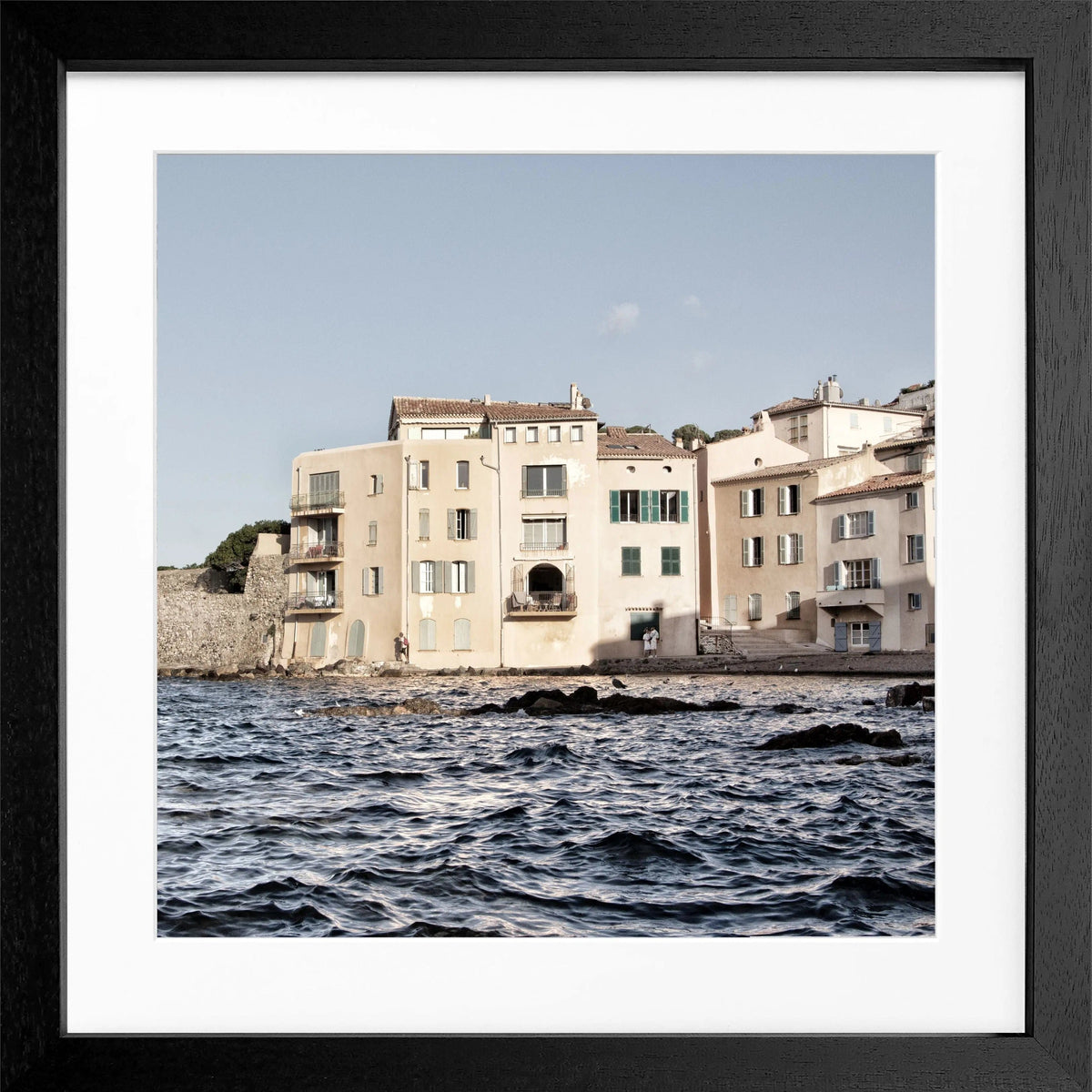 Schwarz-weiß Poster mit Rahmen, Saint Tropez Motiv, 55x55cm, von Cosman-Photocollection, quadratisch, elegantes Wandbild.