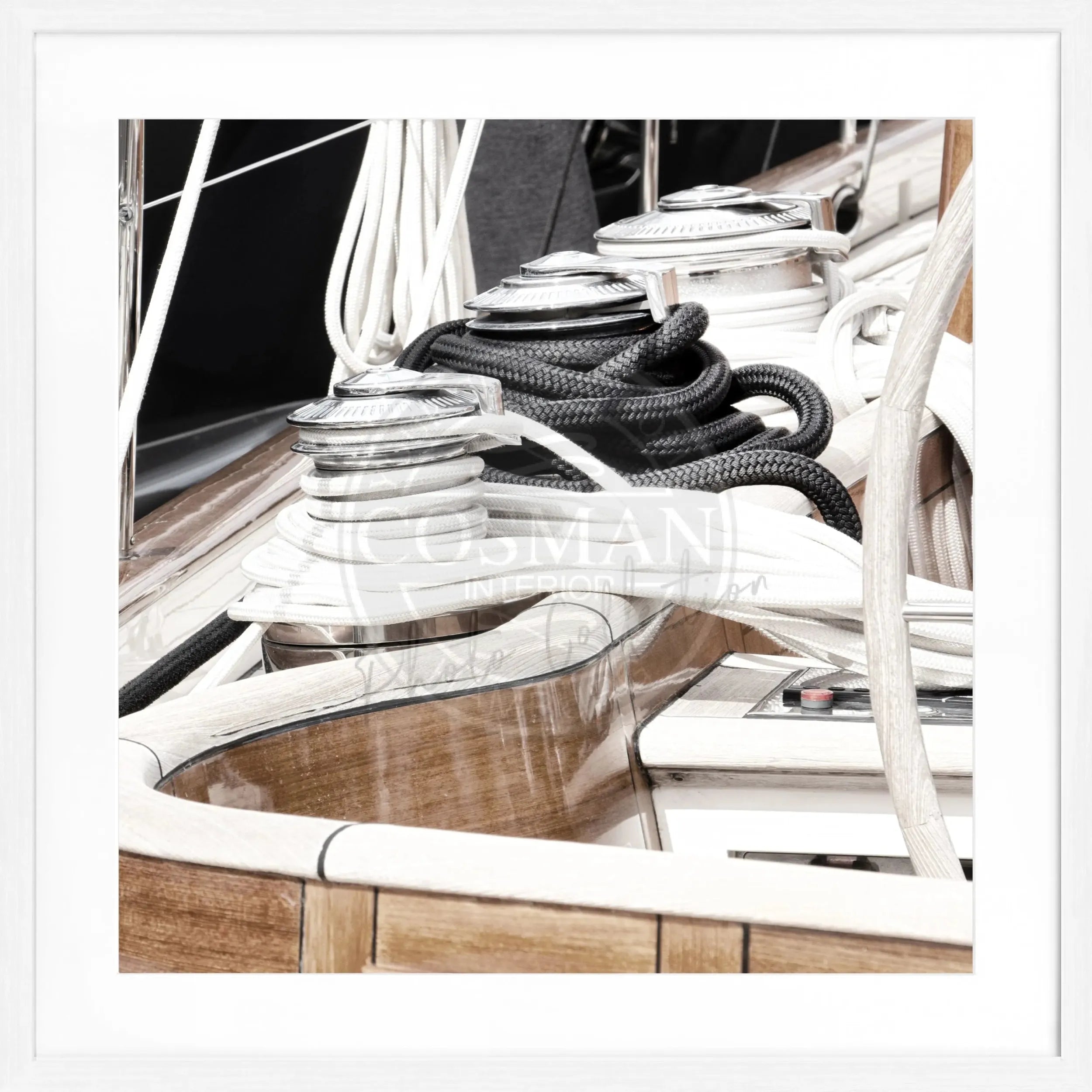 Schwarz-weiß Poster mit Rahmen von Cosman-Photocollection, Segelboot-Motiv in Saint Tropez, 55x55cm, quadratisch