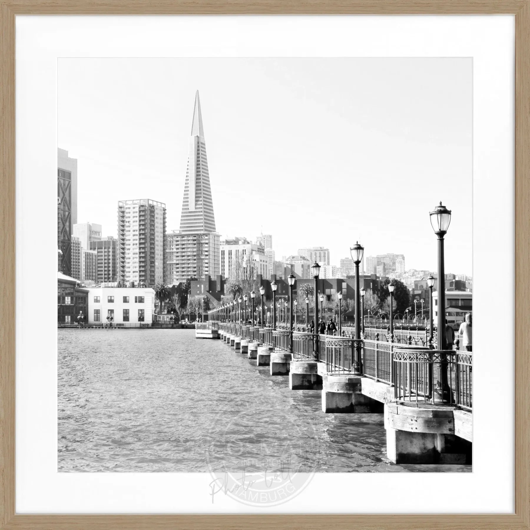 Schwarz-weiß Poster mit Rahmen von Cosman-Photocollection, Skyline San Francisco, quadratisch, 55x55cm, stilvolles Stadtmotiv
