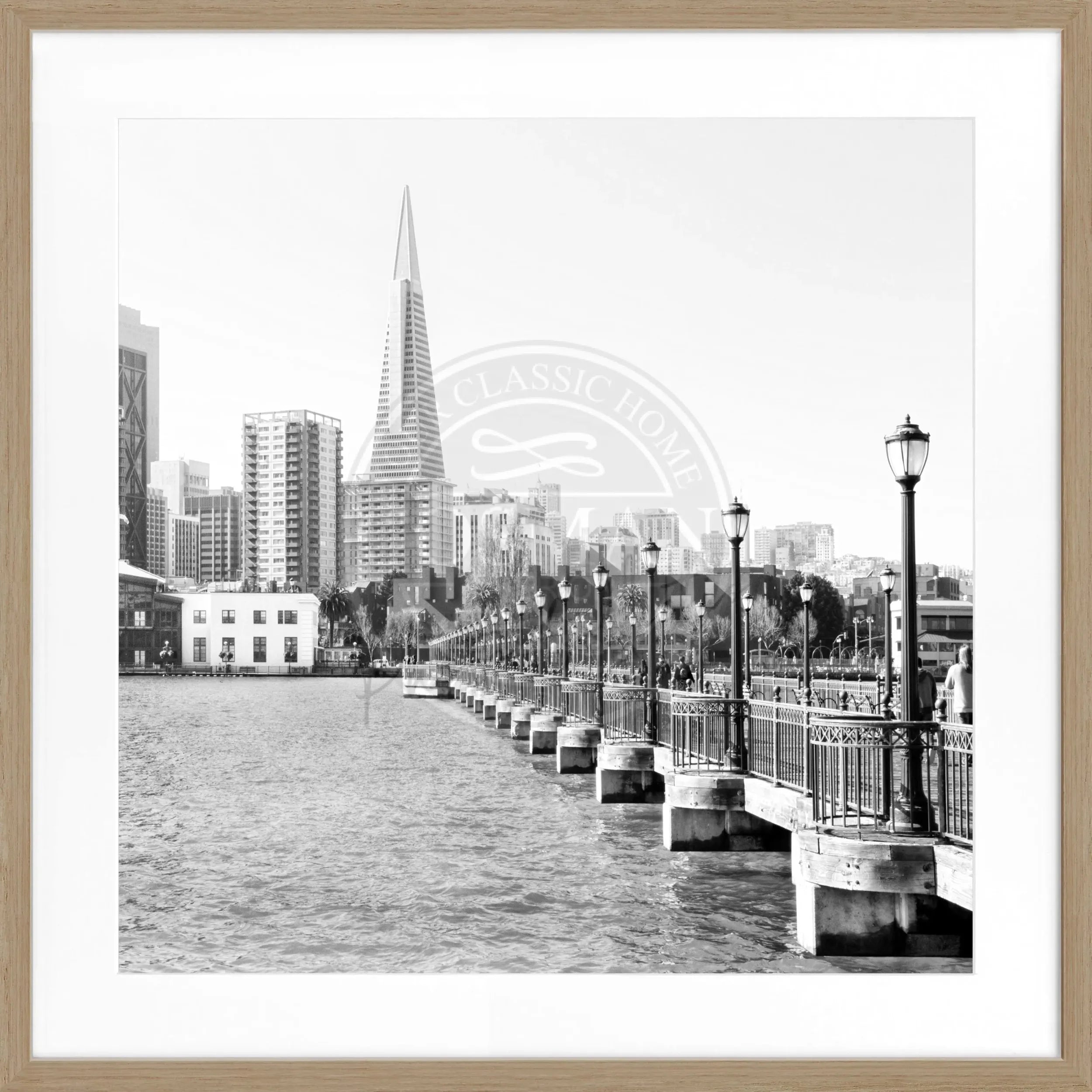 Schwarz-weiß Poster mit Rahmen von Cosman-Photocollection, Skyline San Francisco, quadratisch, 55x55cm, stilvolles Stadtmotiv