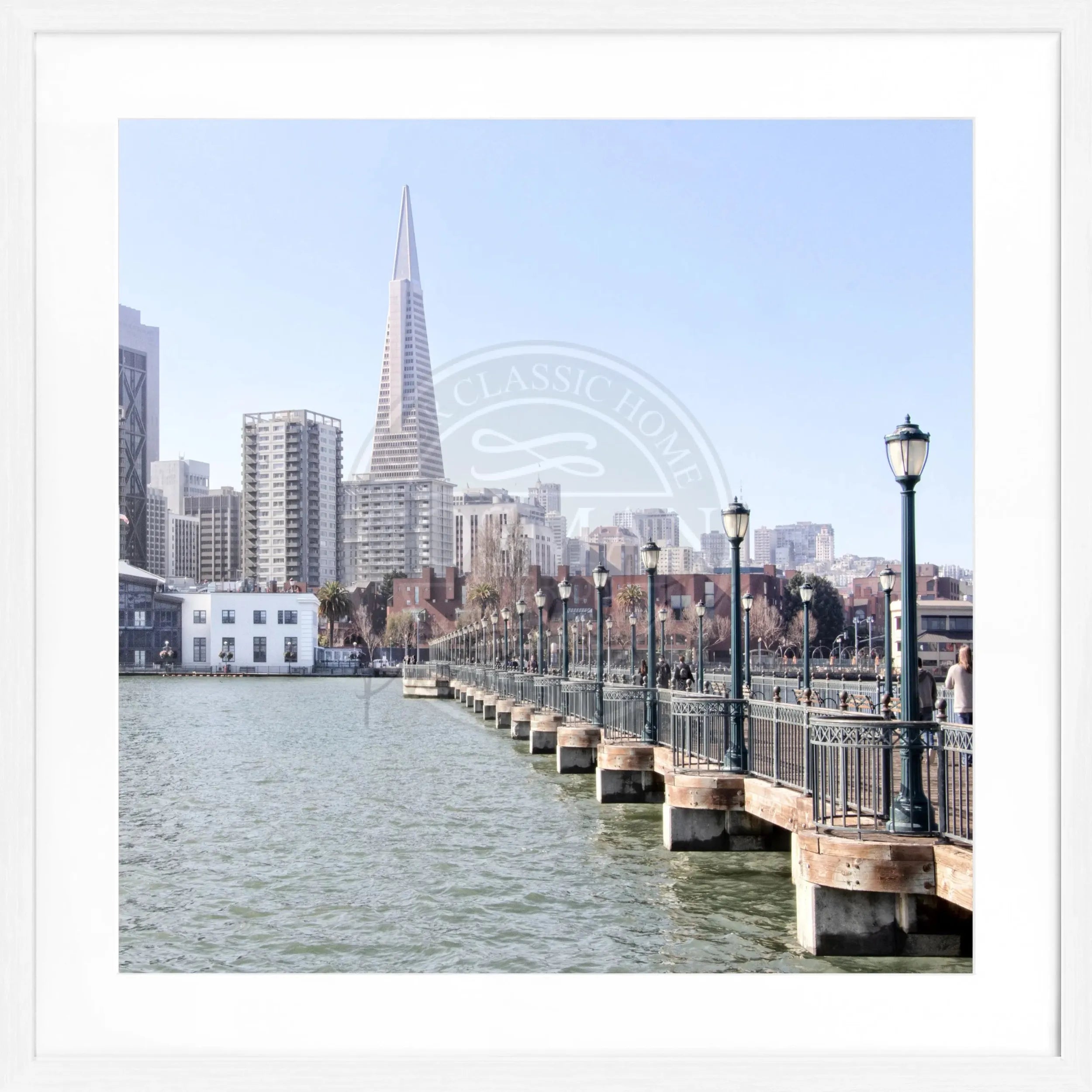 Schwarz-weiß Poster mit Rahmen von Cosman-Photocollection, Skyline San Francisco, quadratisch, 55x55cm, Stadtbild in Fotokunst.