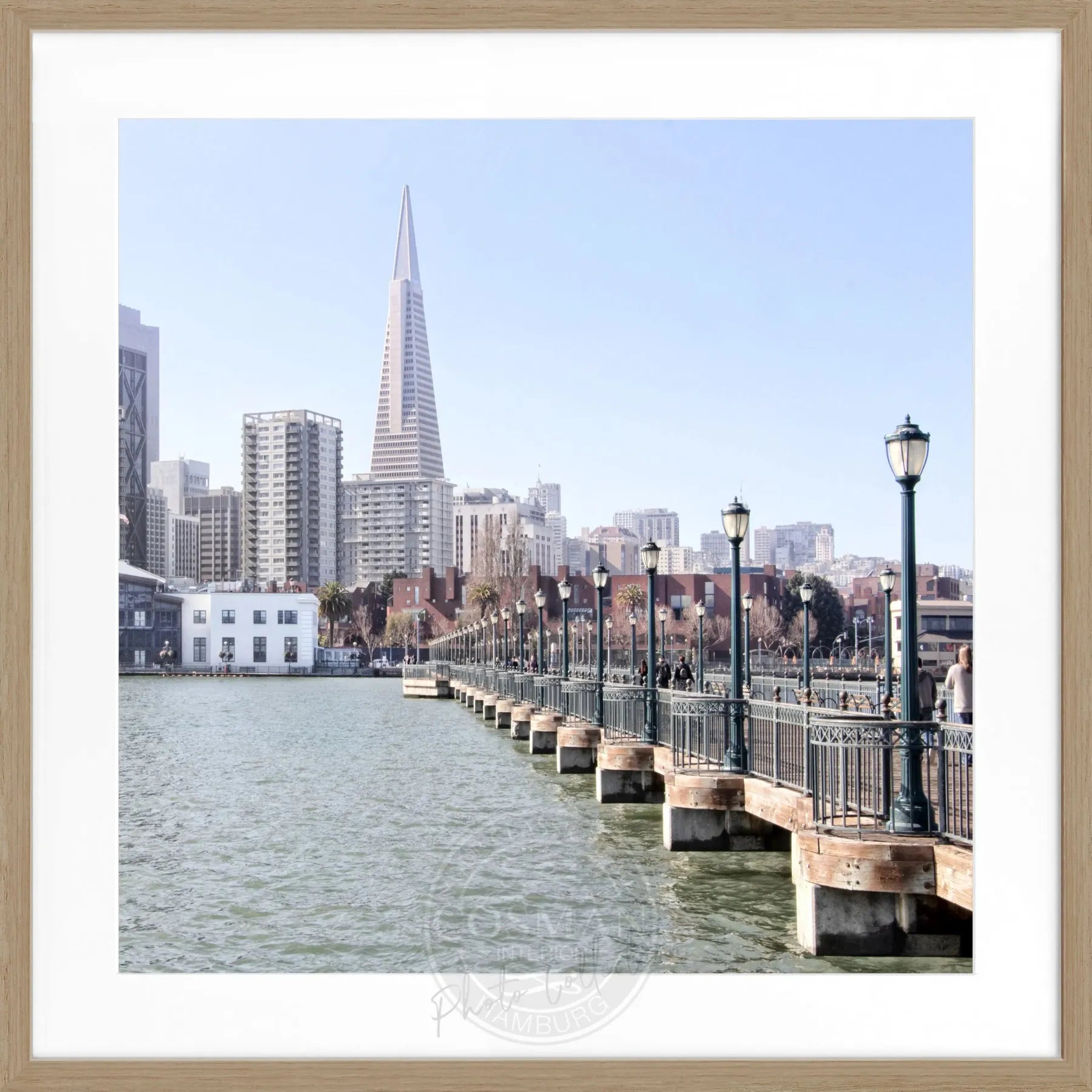 Schwarz-weiß Poster mit Rahmen von Cosman-Photocollection, Skyline von San Francisco, quadratisch, 55x55cm, urbanes Stadtbild