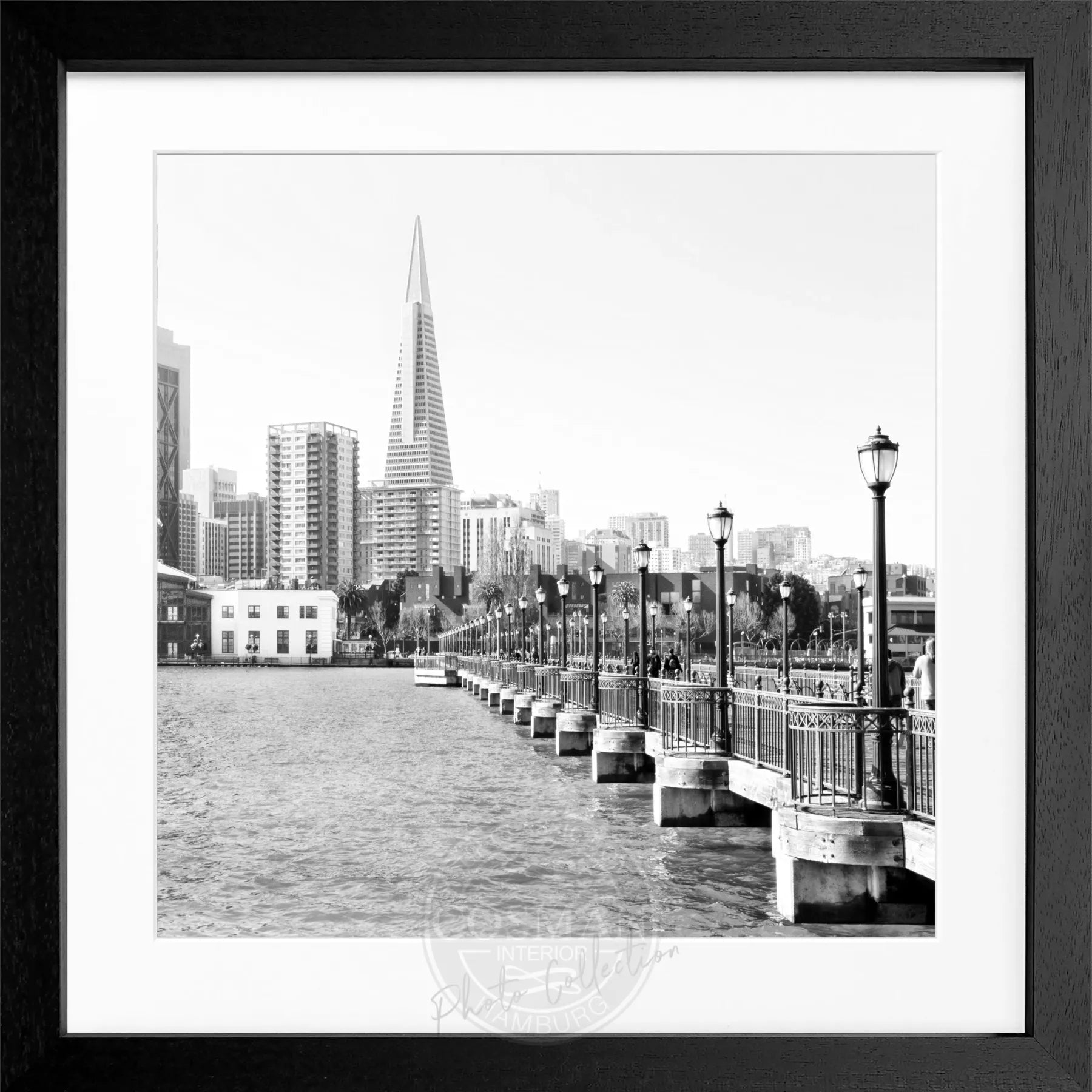 Schwarz-weiß Poster mit Rahmen von Cosman-Photocollection, Skyline von San Francisco, quadratisch, 55x55cm, urbanes Stadtbild