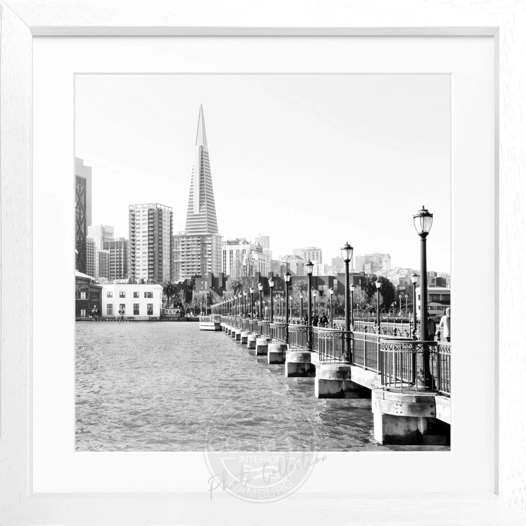 Schwarz-weiß Poster mit Rahmen von San Francisco Skyline, quadratisch, von Cosman-Photocollection, 55x55 cm, Stadtansicht.