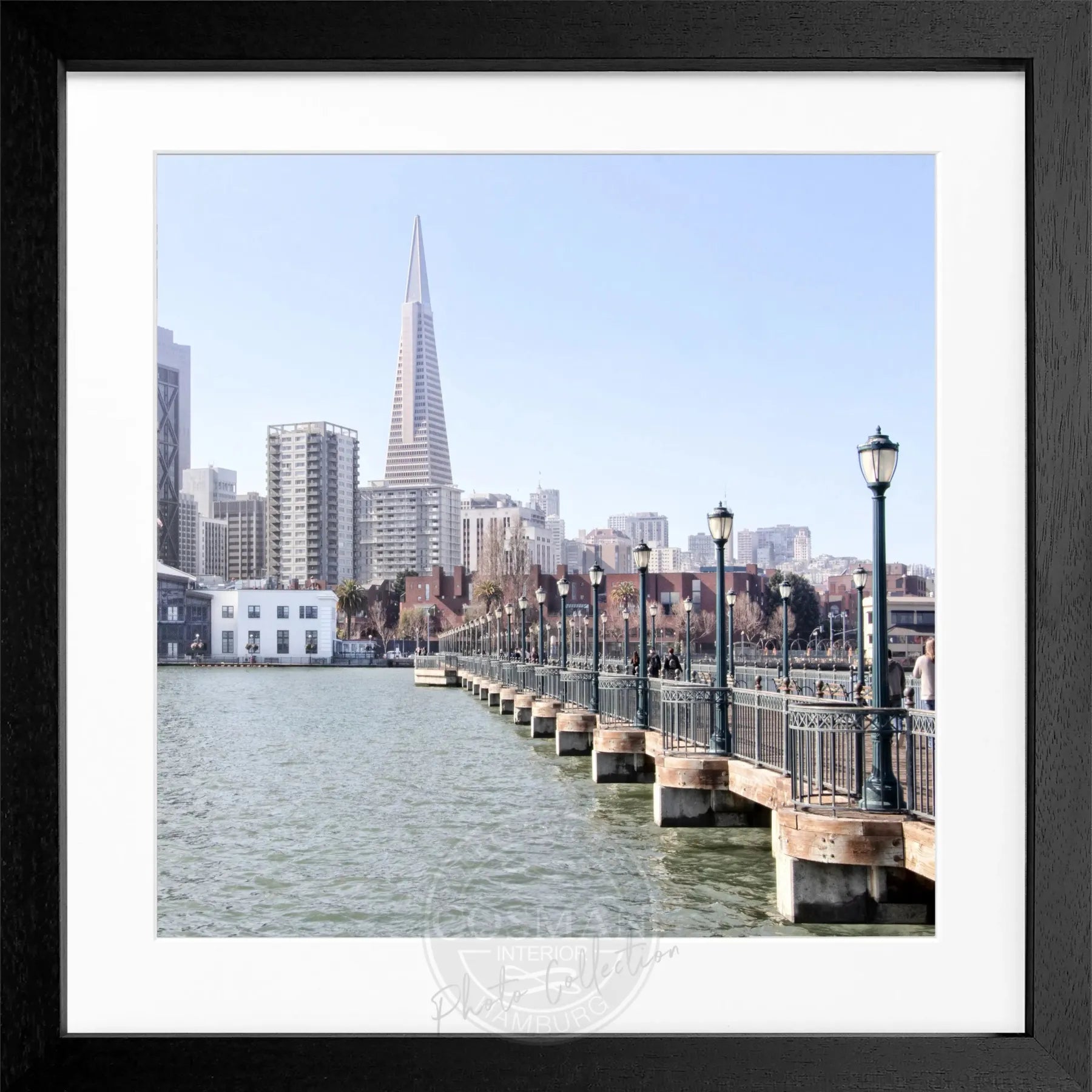 Schwarz-weiß Poster mit Rahmen, Skyline von San Francisco, Cosman-Photocollection, quadratisch 55x55cm, modernes Wandbild