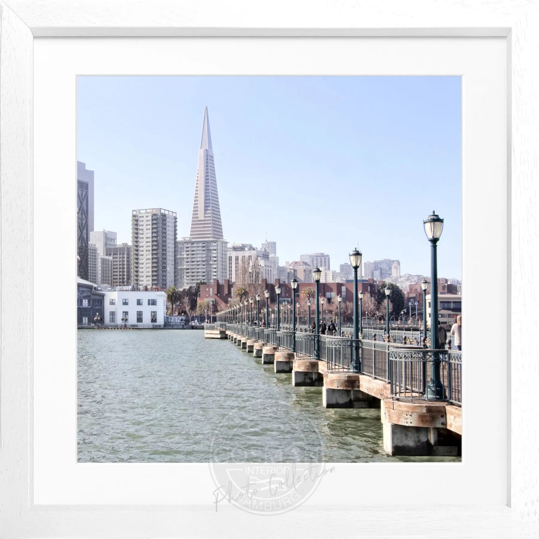 Schwarz-weiß Poster mit Rahmen, Skyline von San Francisco, 55x55cm, von Cosman-Photocollection, quadratisches Design
