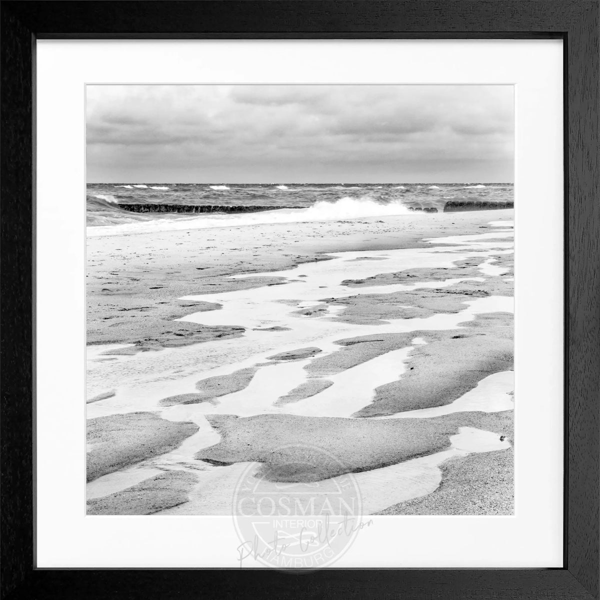 Schwarz-weiß Poster mit Rahmen von Cosman-Photocollection, Motiv Strand auf Sylt, quadratisch 55x55 cm